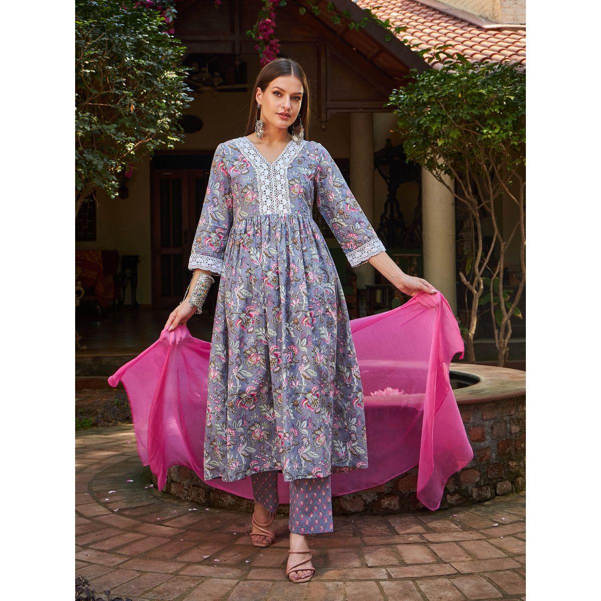 طقم من كورتا وبنطال مع دوباتا-women-clothing-ethnicwear-sareesets-image-3