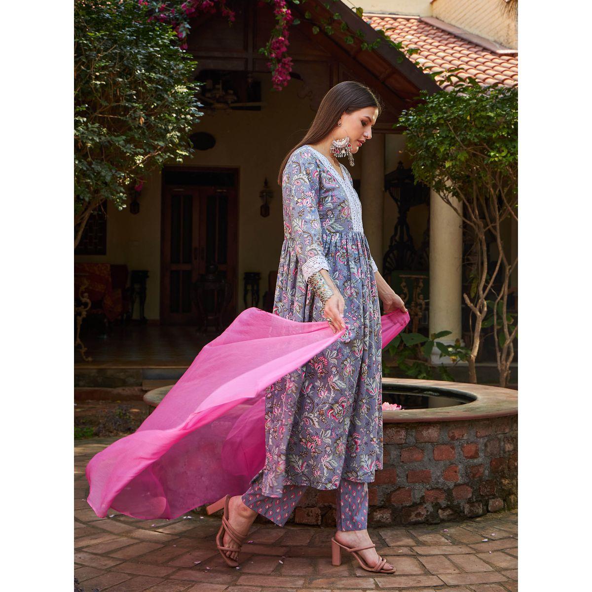 طقم من كورتا وبنطال مع دوباتا-women-clothing-ethnicwear-sareesets-image-4
