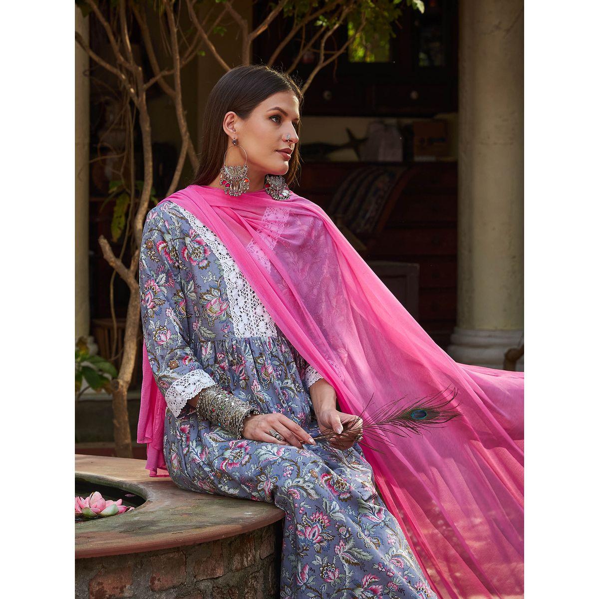 طقم من كورتا وبنطال مع دوباتا-women-clothing-ethnicwear-sareesets-image-5