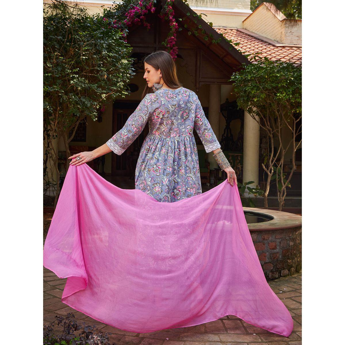 طقم من كورتا وبنطال مع دوباتا-women-clothing-ethnicwear-sareesets-image-7
