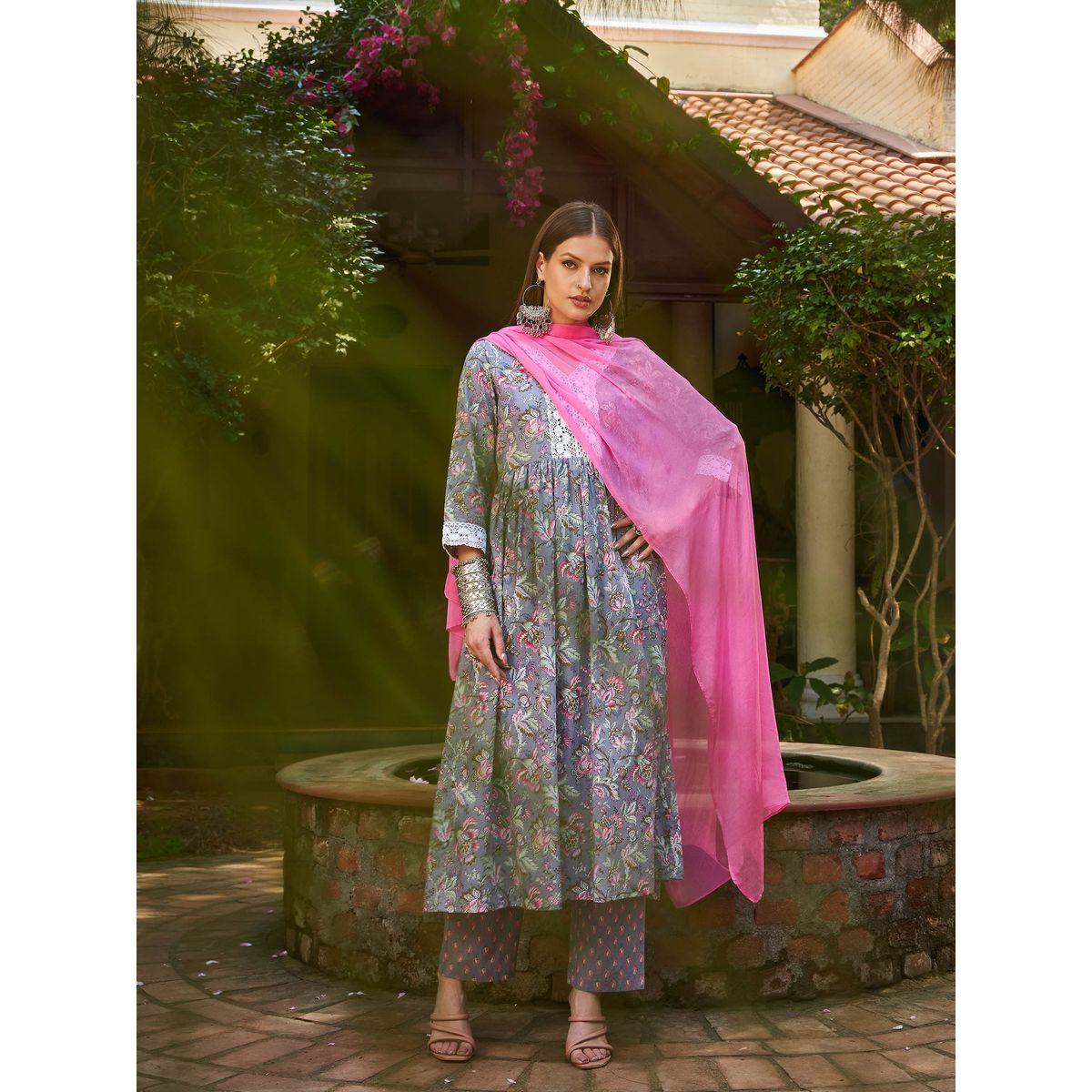 طقم من كورتا وبنطال مع دوباتا-women-clothing-ethnicwear-sareesets-image-8