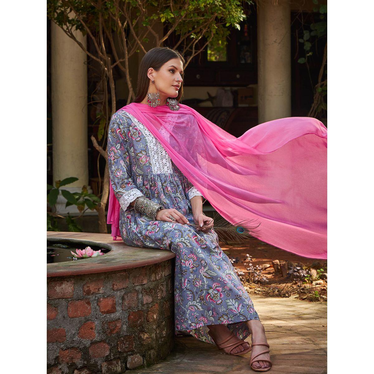 طقم من كورتا وبنطال مع دوباتا-women-clothing-ethnicwear-sareesets-image-9