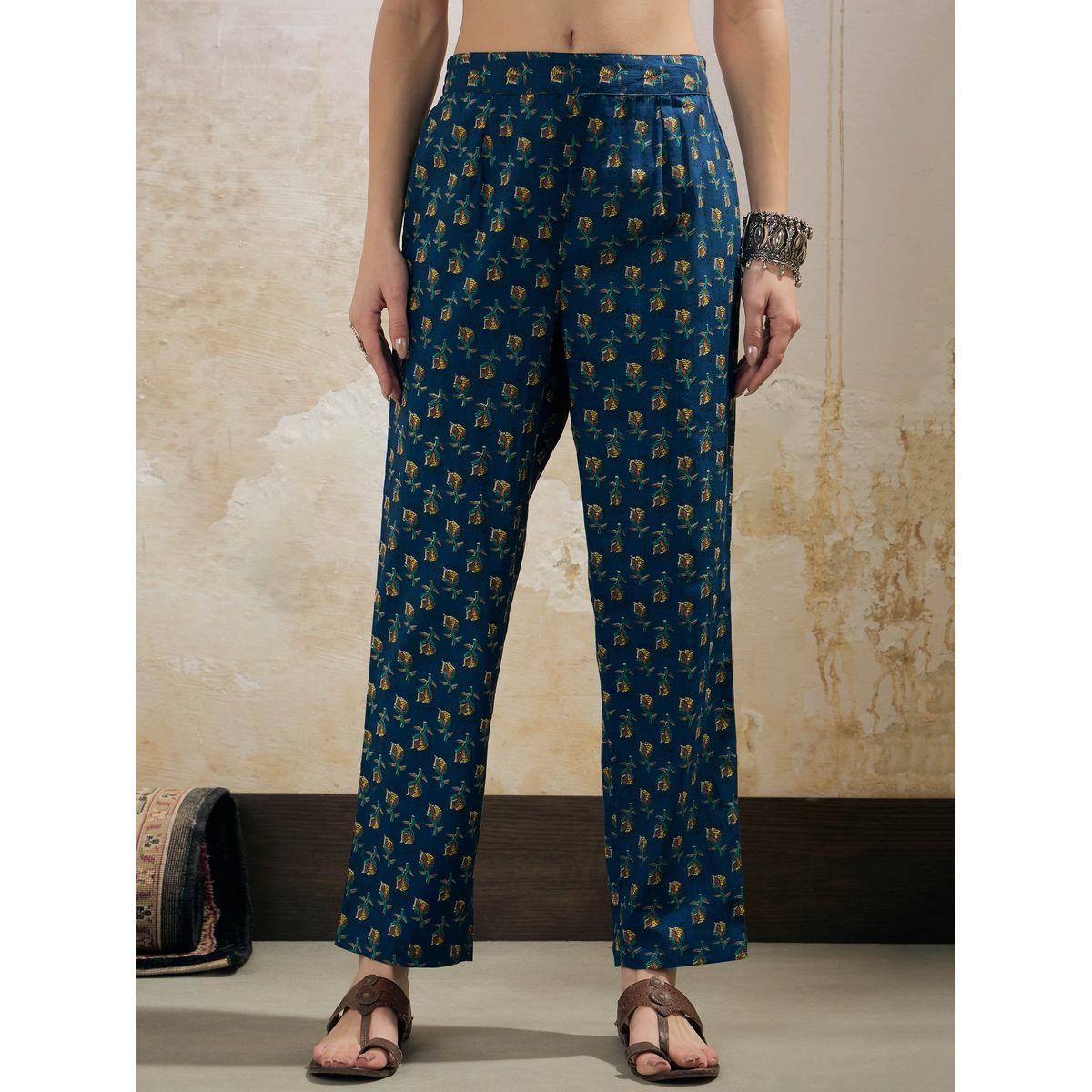 Shae by SASSAFRAS Navy Floral Gathered Kurta with Pencil Pants and Dupatta Set-women-clothing-ethnicwear-sareesets-image-7