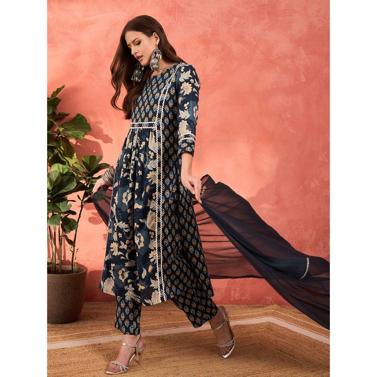 طقم من كورتا وبنطال مع دوباتا-women-clothing-ethnicwear-sareesets-image-1