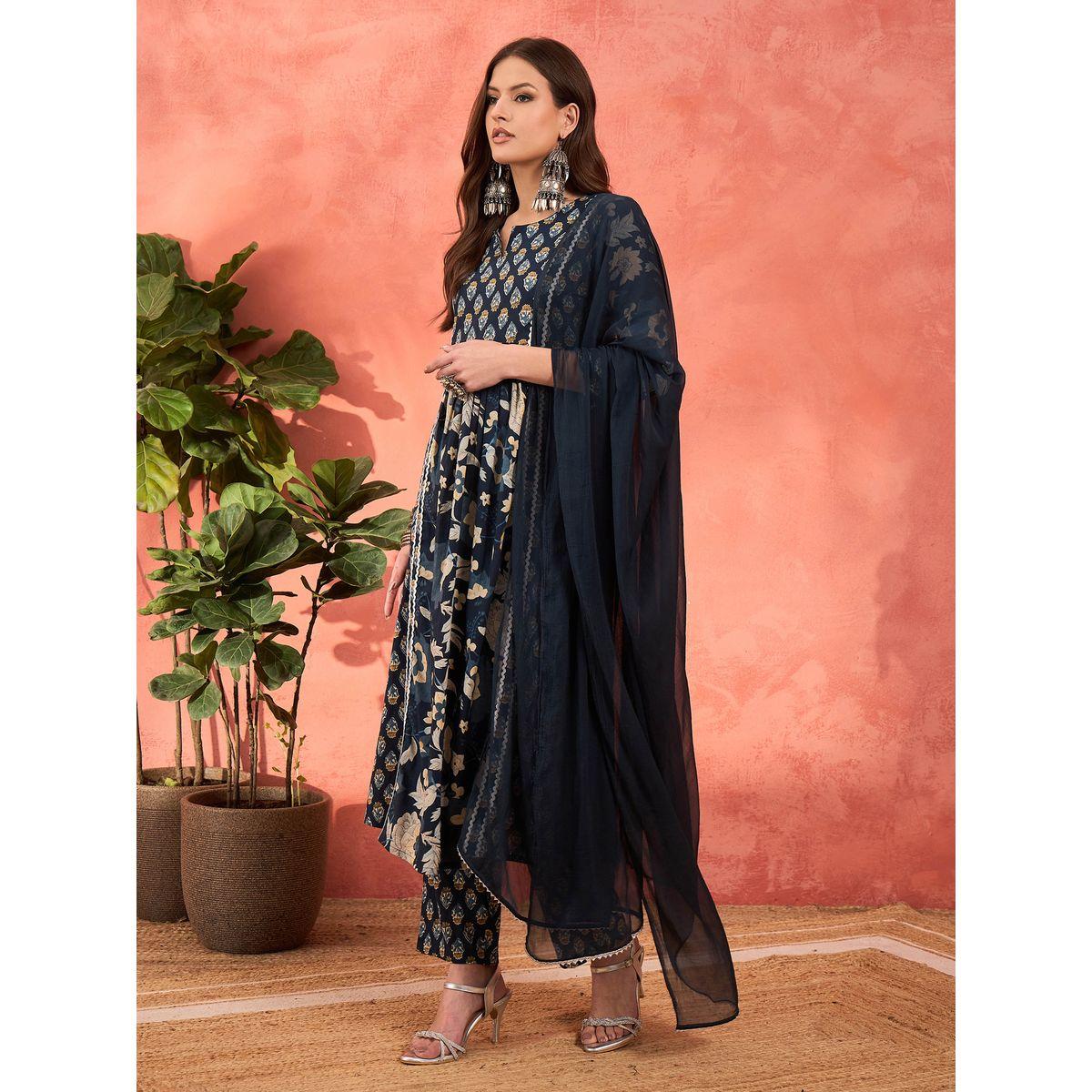 طقم من كورتا وبنطال مع دوباتا-women-clothing-ethnicwear-sareesets-image-3