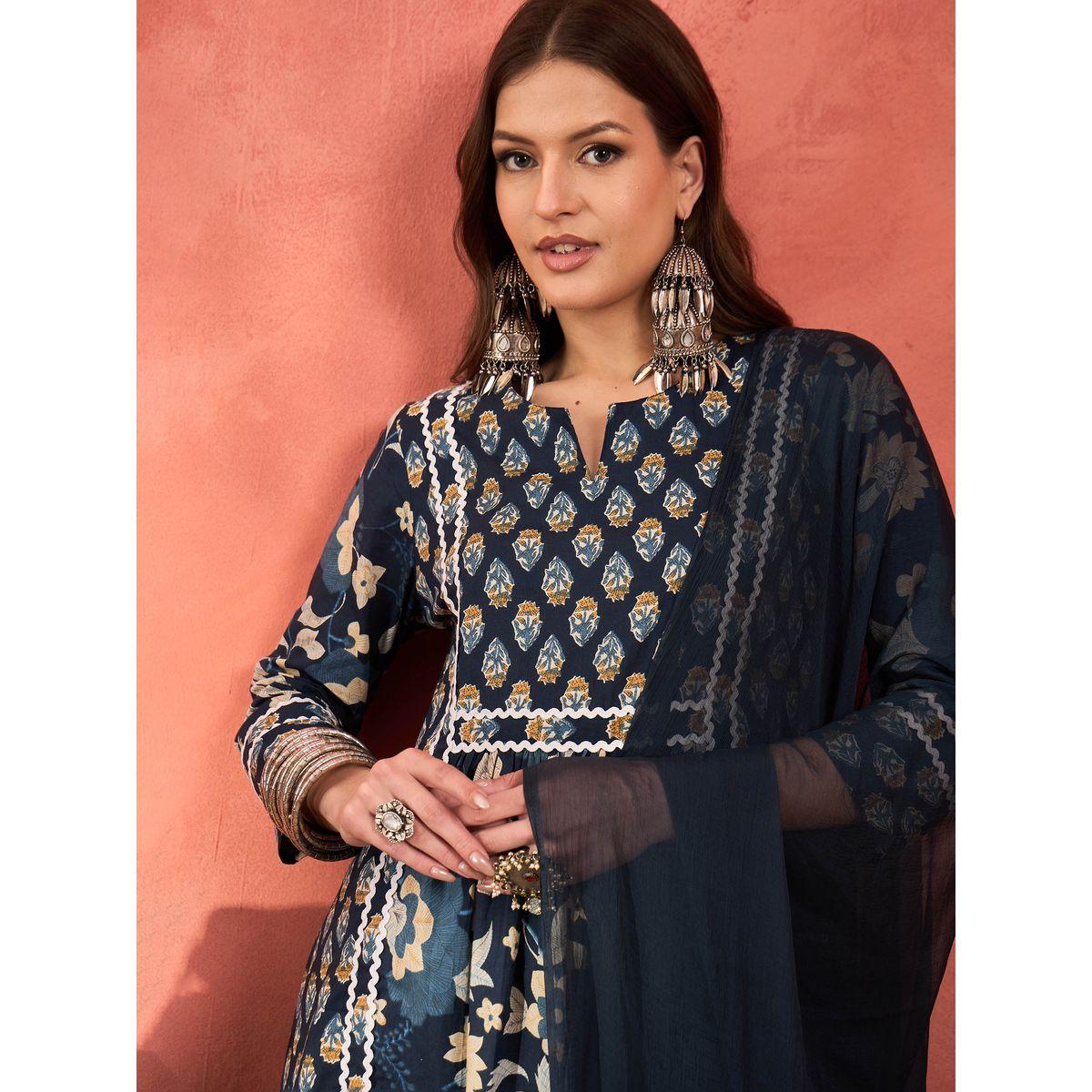 طقم من كورتا وبنطال مع دوباتا-women-clothing-ethnicwear-sareesets-image-4