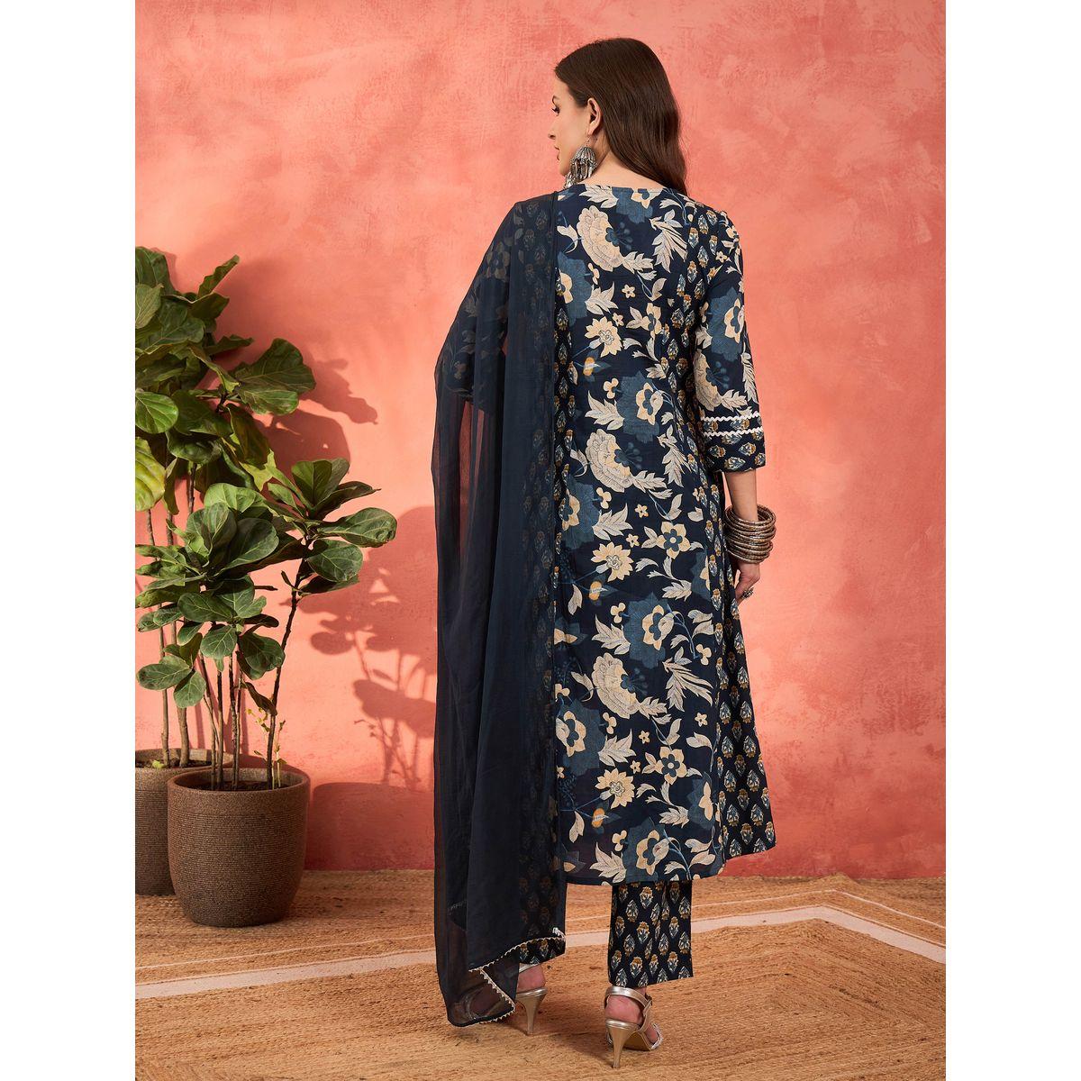طقم من كورتا وبنطال مع دوباتا-women-clothing-ethnicwear-sareesets-image-6