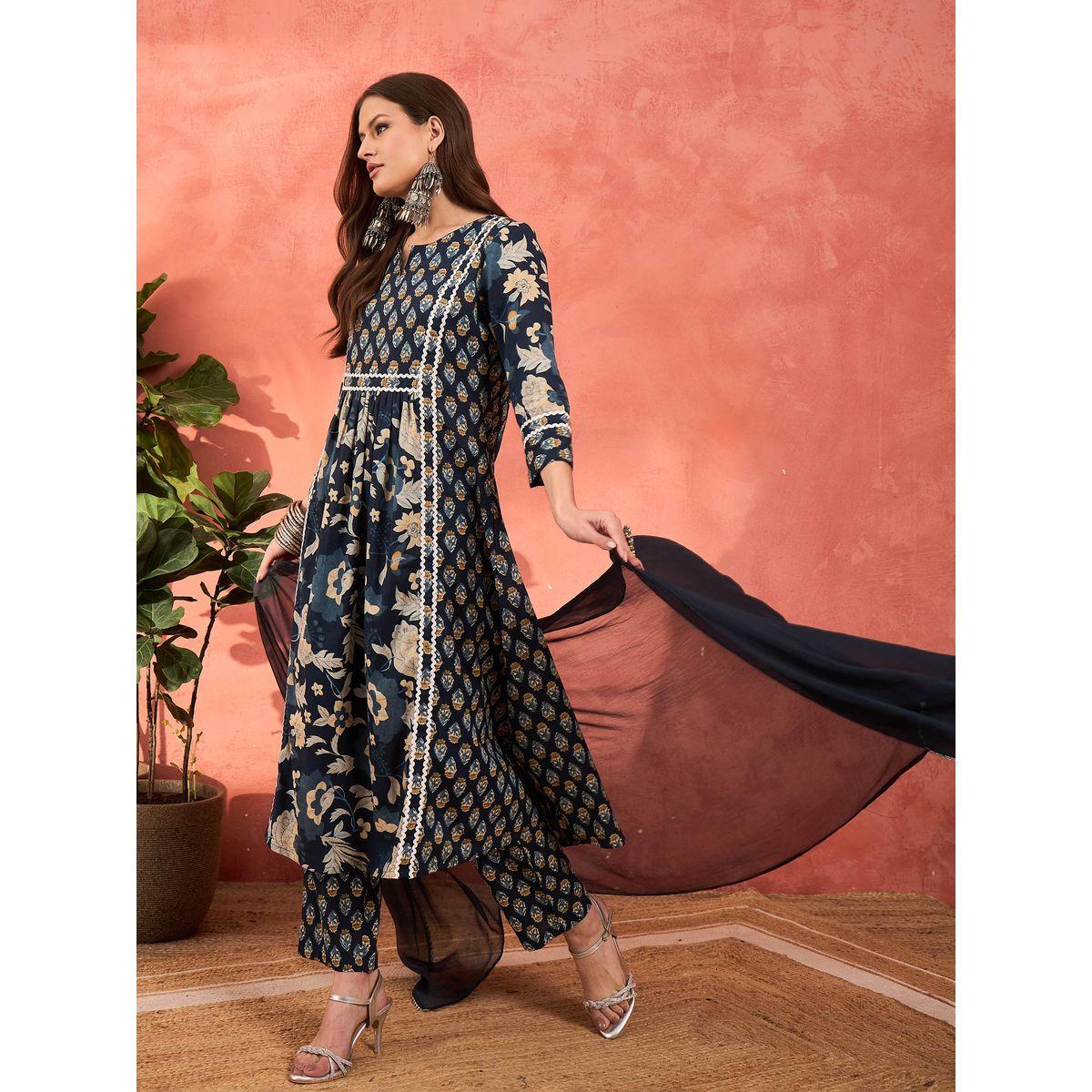طقم من كورتا وبنطال مع دوباتا-women-clothing-ethnicwear-sareesets-image-8