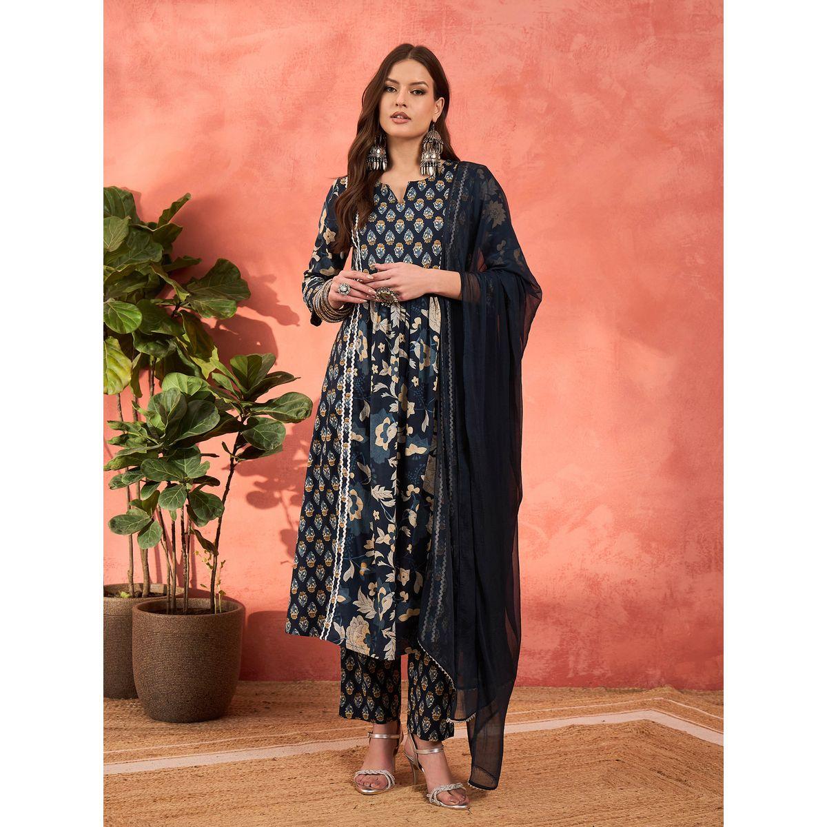 طقم من كورتا وبنطال مع دوباتا-women-clothing-ethnicwear-sareesets-image-9