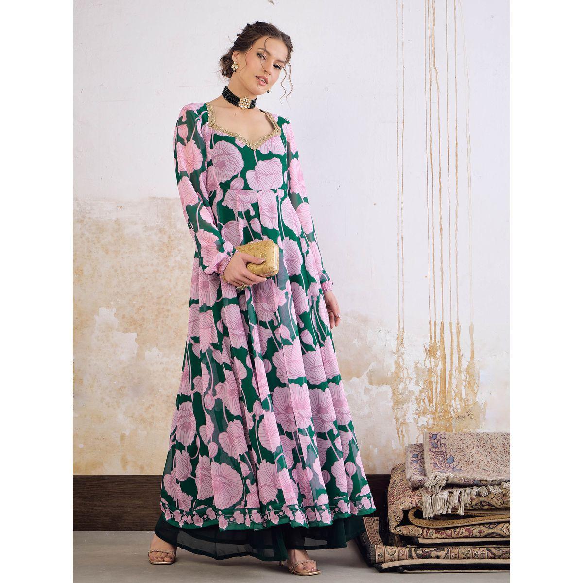 كورتا بطبعة زهور وياقة قلب-women-clothing-ethnicwear-kurtas-image-1