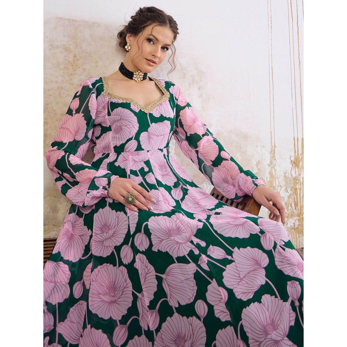 كورتا بطبعة زهور وياقة قلب-women-clothing-ethnicwear-kurtas-image-2