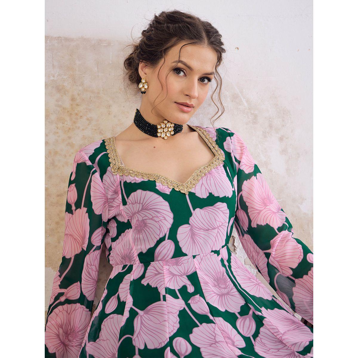 كورتا بطبعة زهور وياقة قلب-women-clothing-ethnicwear-kurtas-image-4