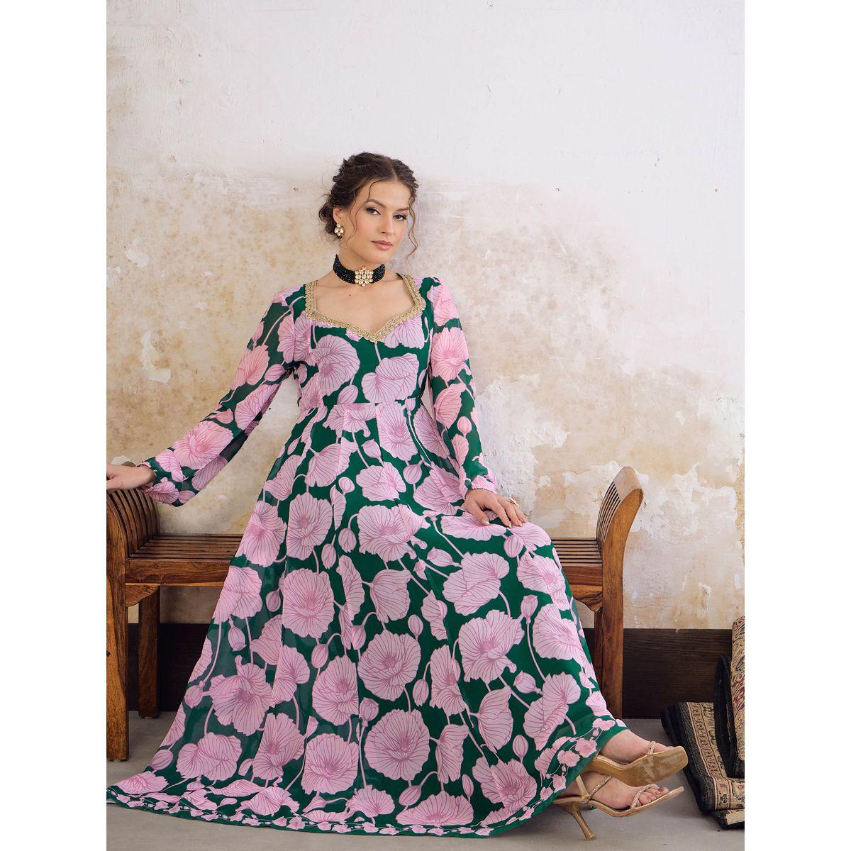كورتا بطبعة زهور وياقة قلب-women-clothing-ethnicwear-kurtas-image-6