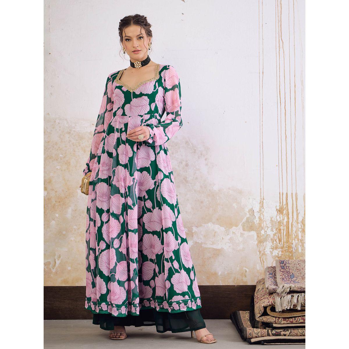 كورتا بطبعة زهور وياقة قلب-women-clothing-ethnicwear-kurtas-image-7