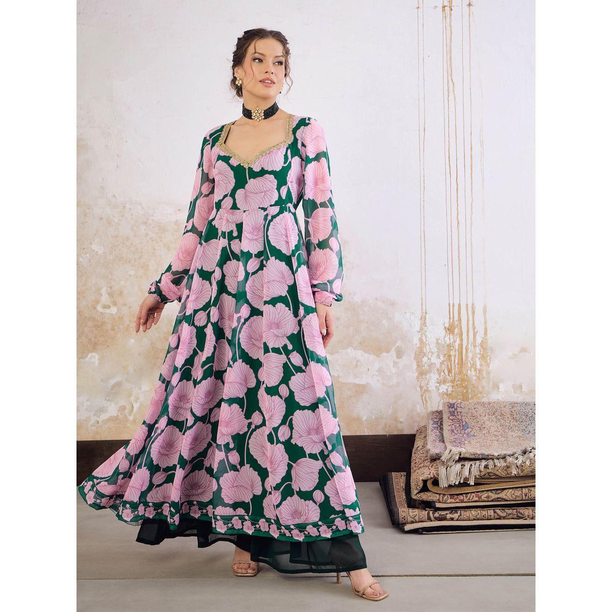 كورتا بطبعة زهور وياقة قلب-women-clothing-ethnicwear-kurtas-image-8
