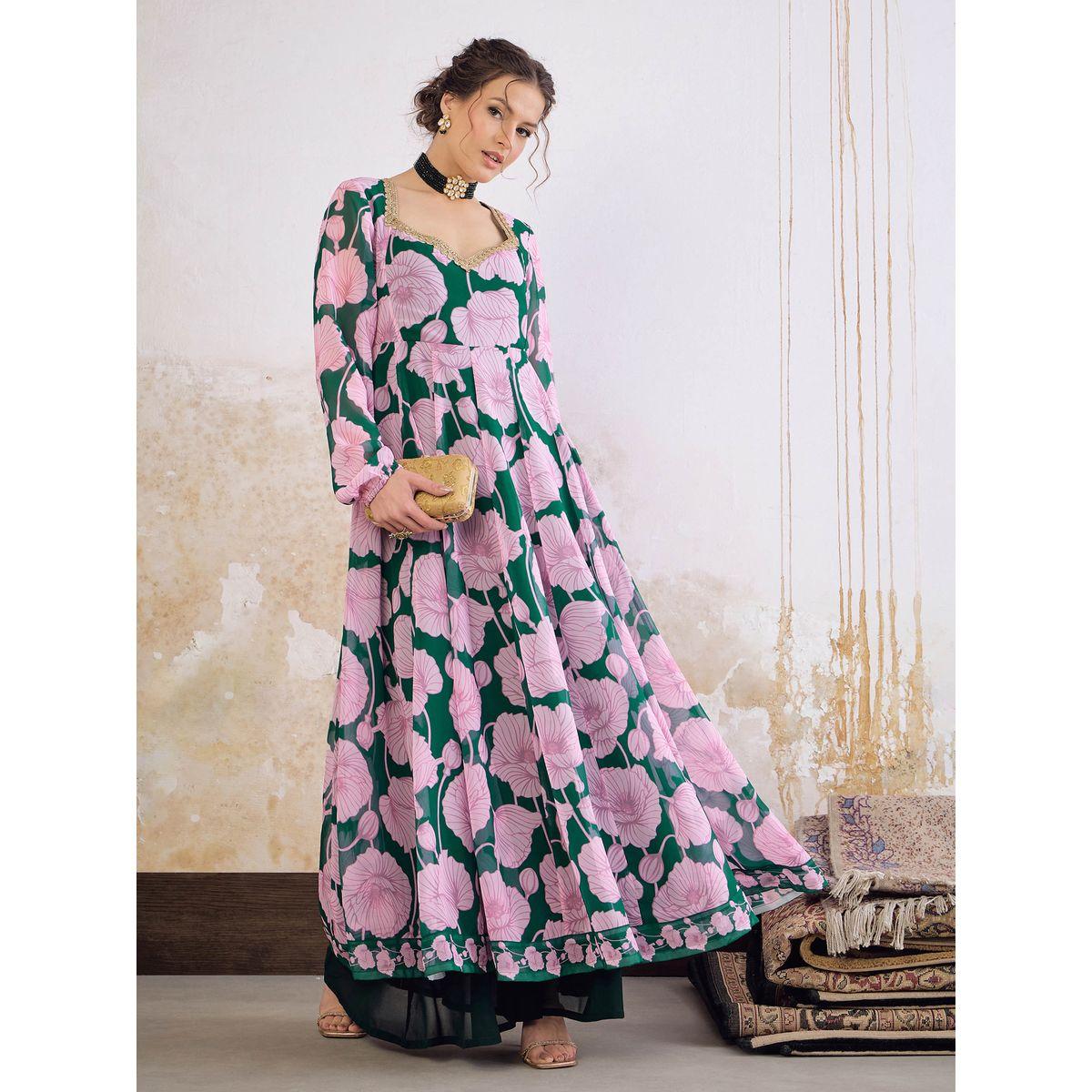 كورتا بطبعة زهور وياقة قلب-women-clothing-ethnicwear-kurtas-image-9