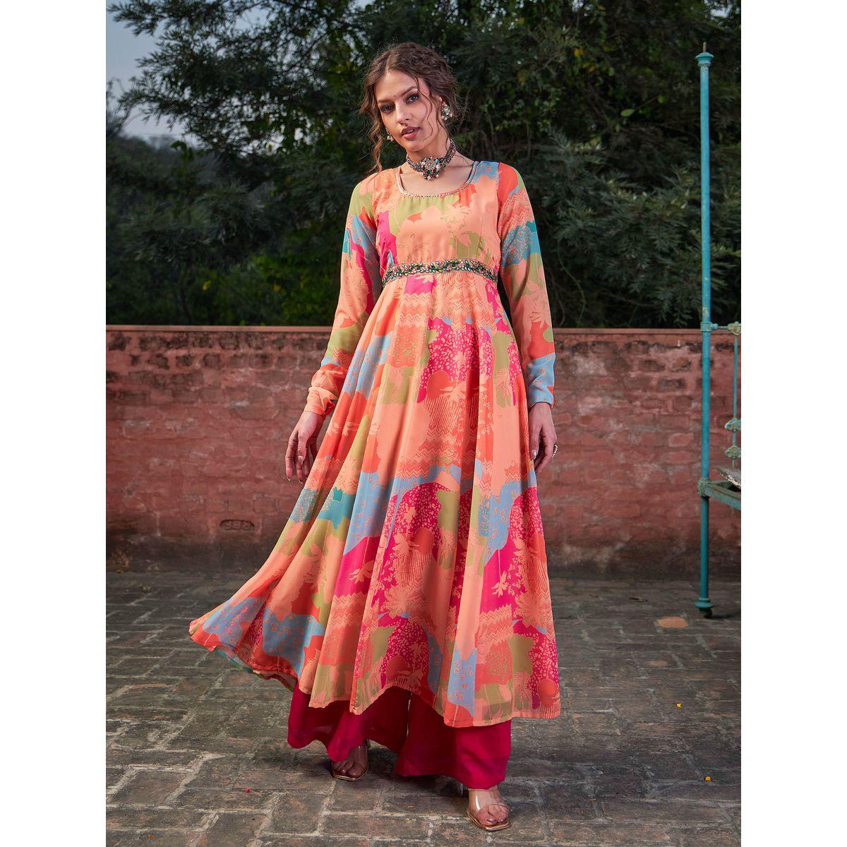 كورتا بطبعة تاي داي وتفاصيل كروس-women-clothing-ethnicwear-kurtas-image-1