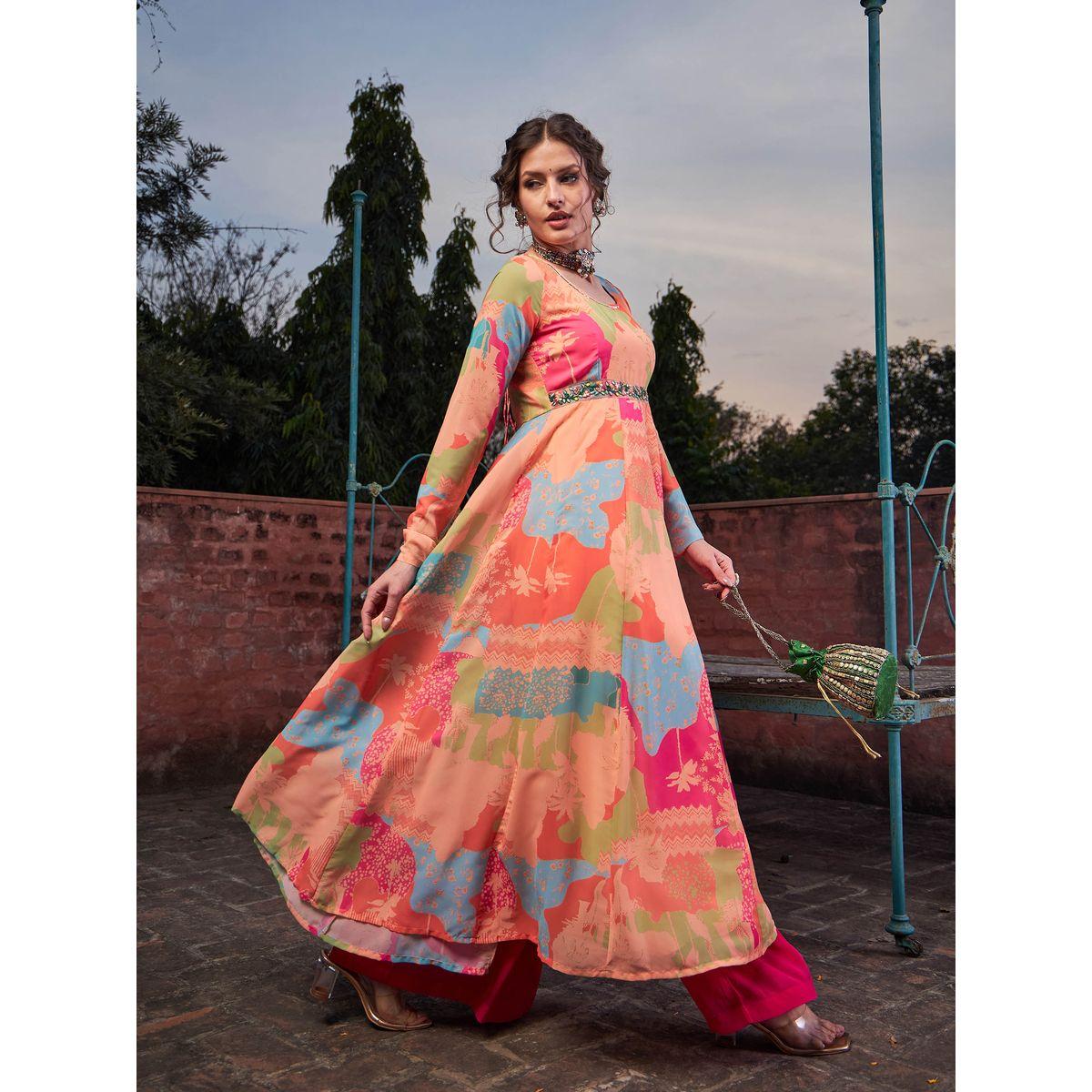 كورتا بطبعة تاي داي وتفاصيل كروس-women-clothing-ethnicwear-kurtas-image-2