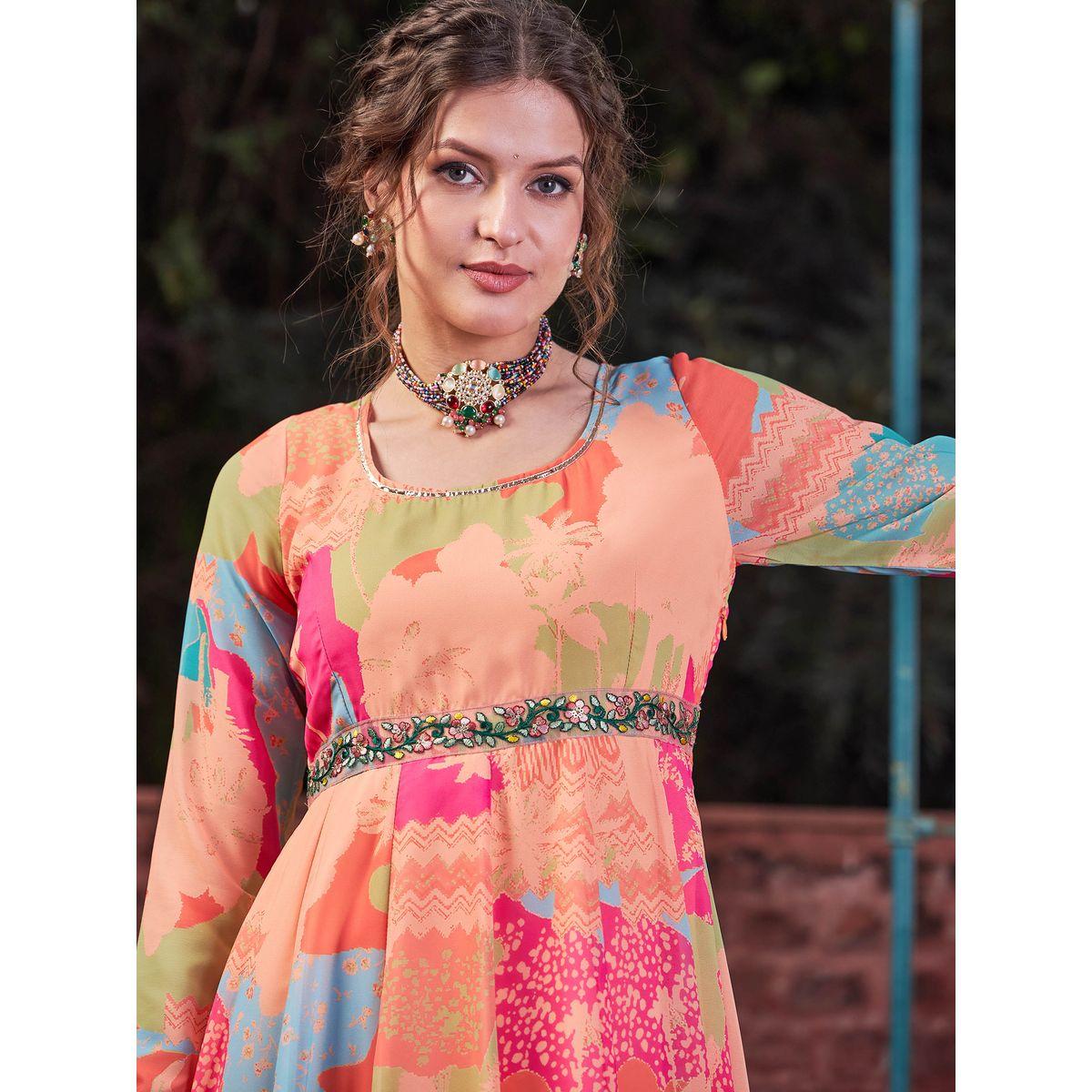 كورتا بطبعة تاي داي وتفاصيل كروس-women-clothing-ethnicwear-kurtas-image-4