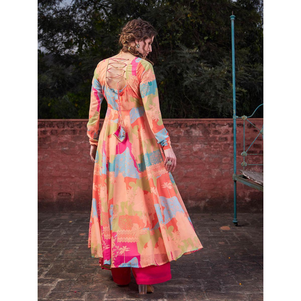 كورتا بطبعة تاي داي وتفاصيل كروس-women-clothing-ethnicwear-kurtas-image-5