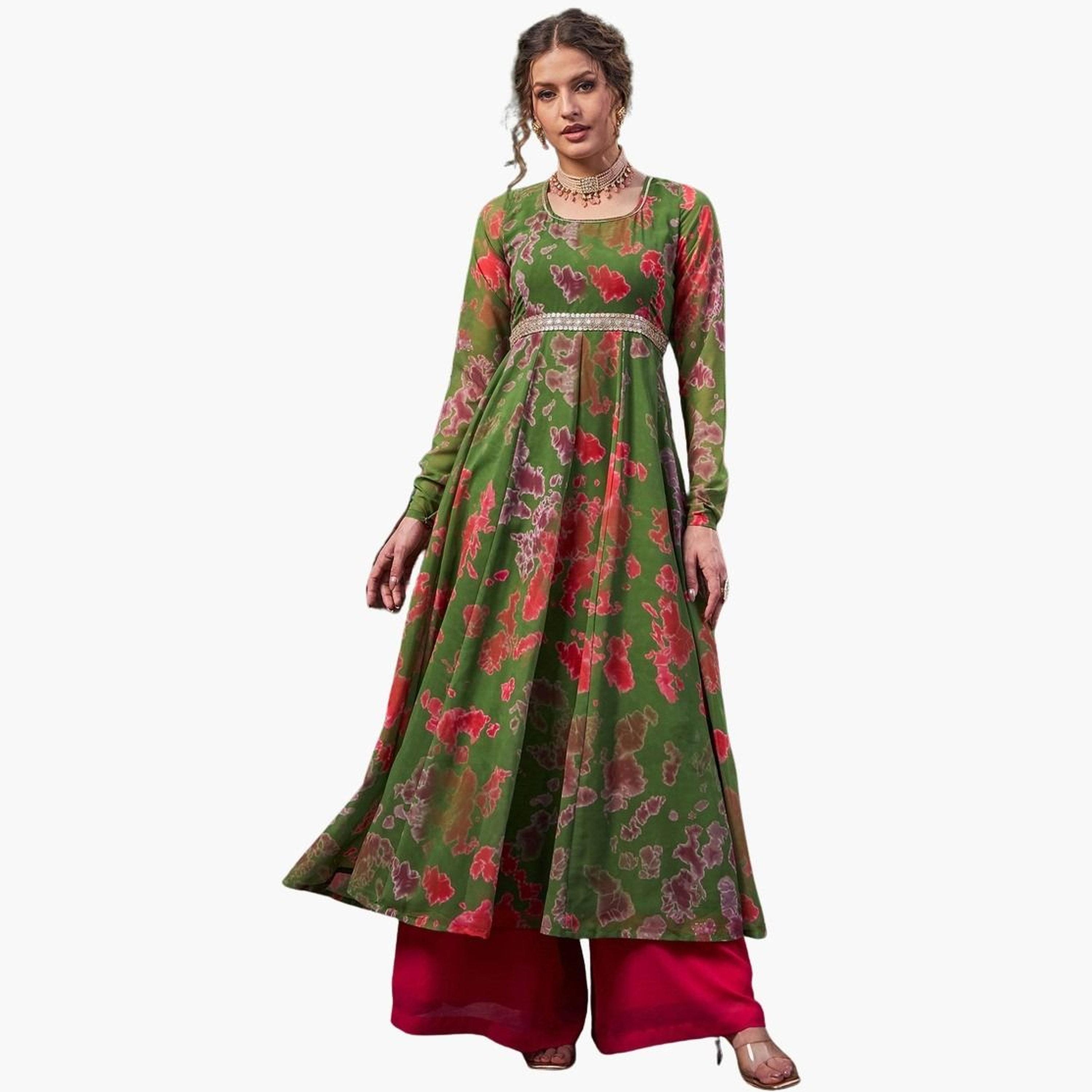 شاي باي ساسافراس - قميص أناركلي دوري بظهر مصبوغ باللون الأخضر ومتقاطع للنساء-women-clothing-ethnicwear-kurtas-image-1