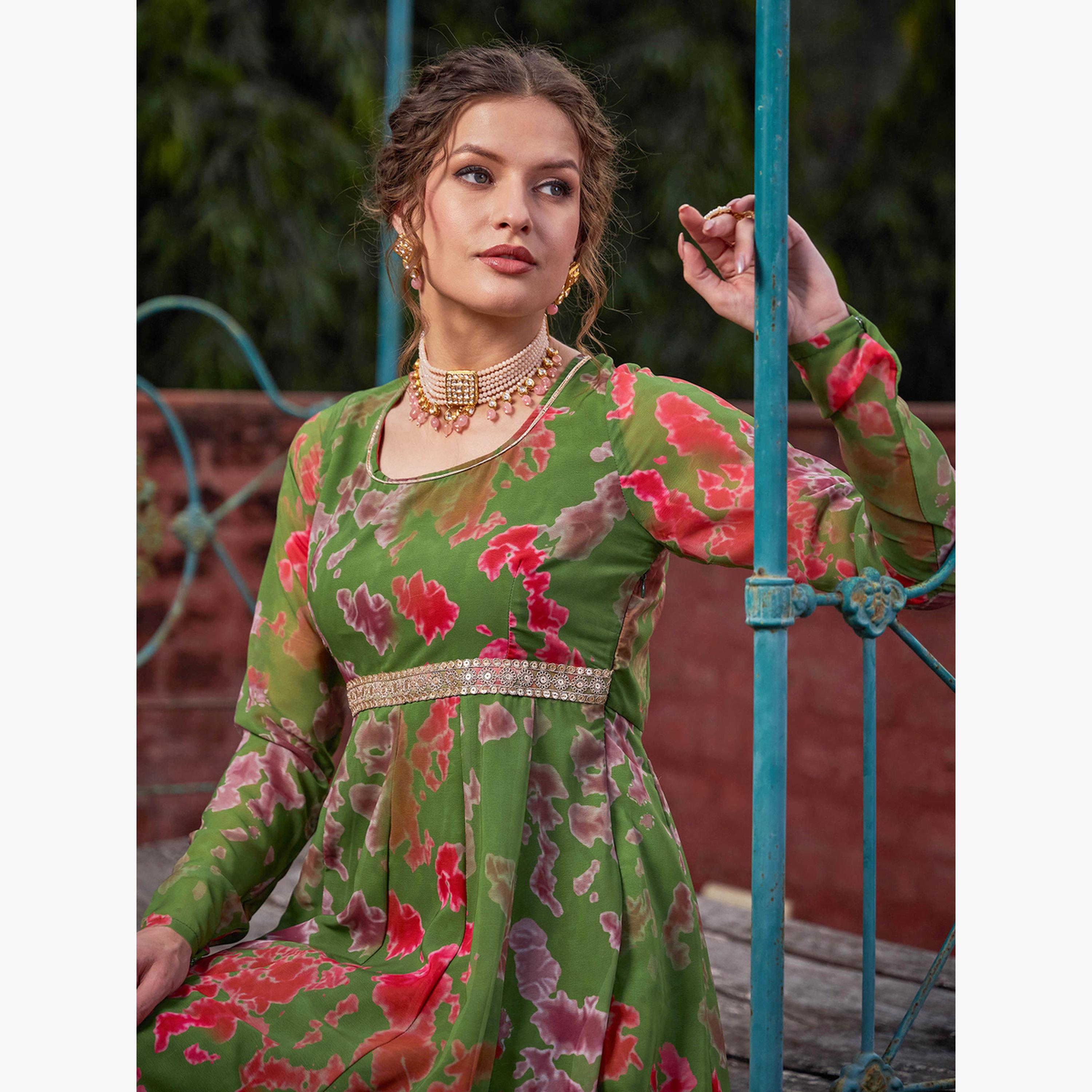 شاي باي ساسافراس - قميص أناركلي دوري بظهر مصبوغ باللون الأخضر ومتقاطع للنساء-women-clothing-ethnicwear-kurtas-image-4