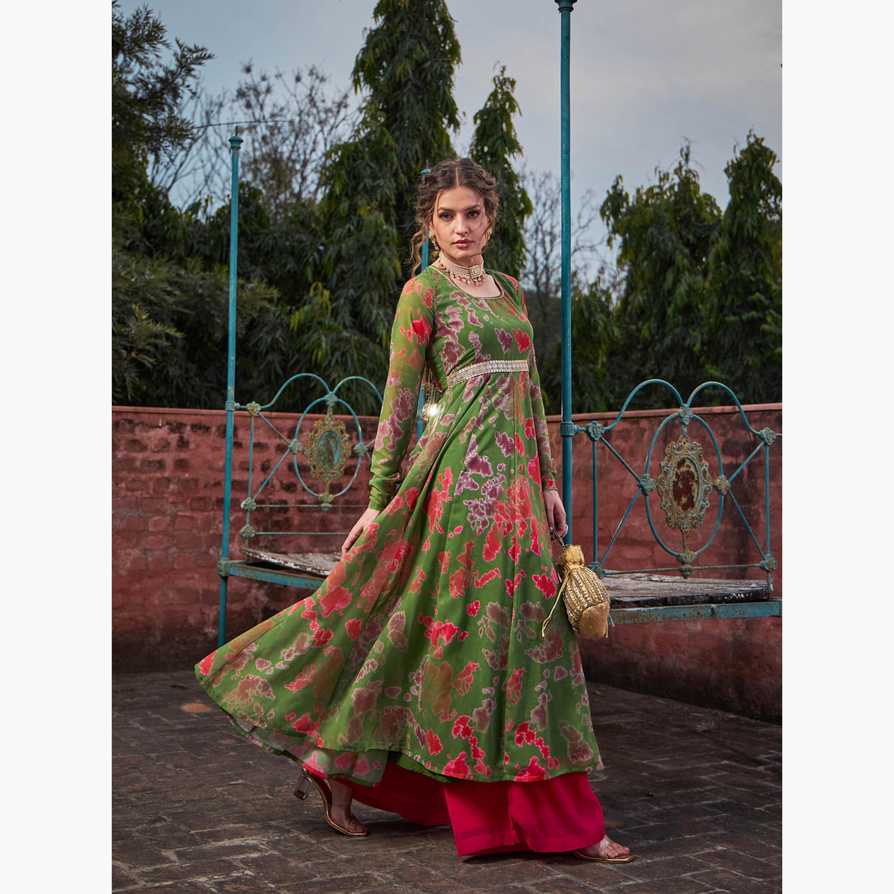 شاي باي ساسافراس - قميص أناركلي دوري بظهر مصبوغ باللون الأخضر ومتقاطع للنساء-women-clothing-ethnicwear-kurtas-image-6