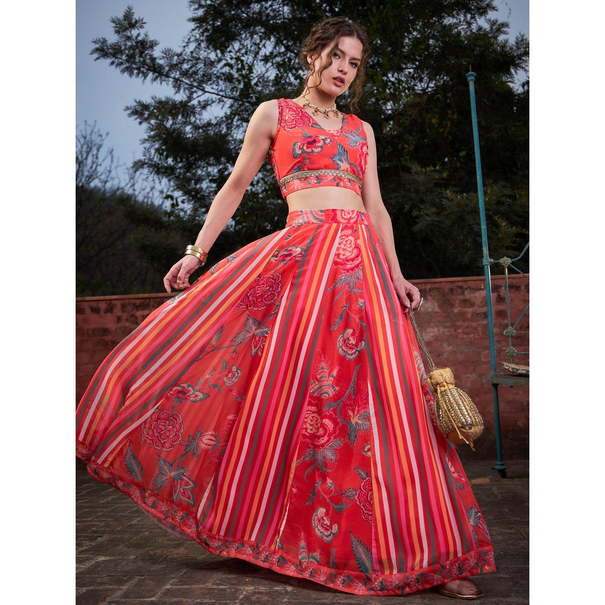 طقم من بلوزة بطبعة زهور مع تنورة أناركلي-women-clothing-ethnicwear-salwarsuits-image-1