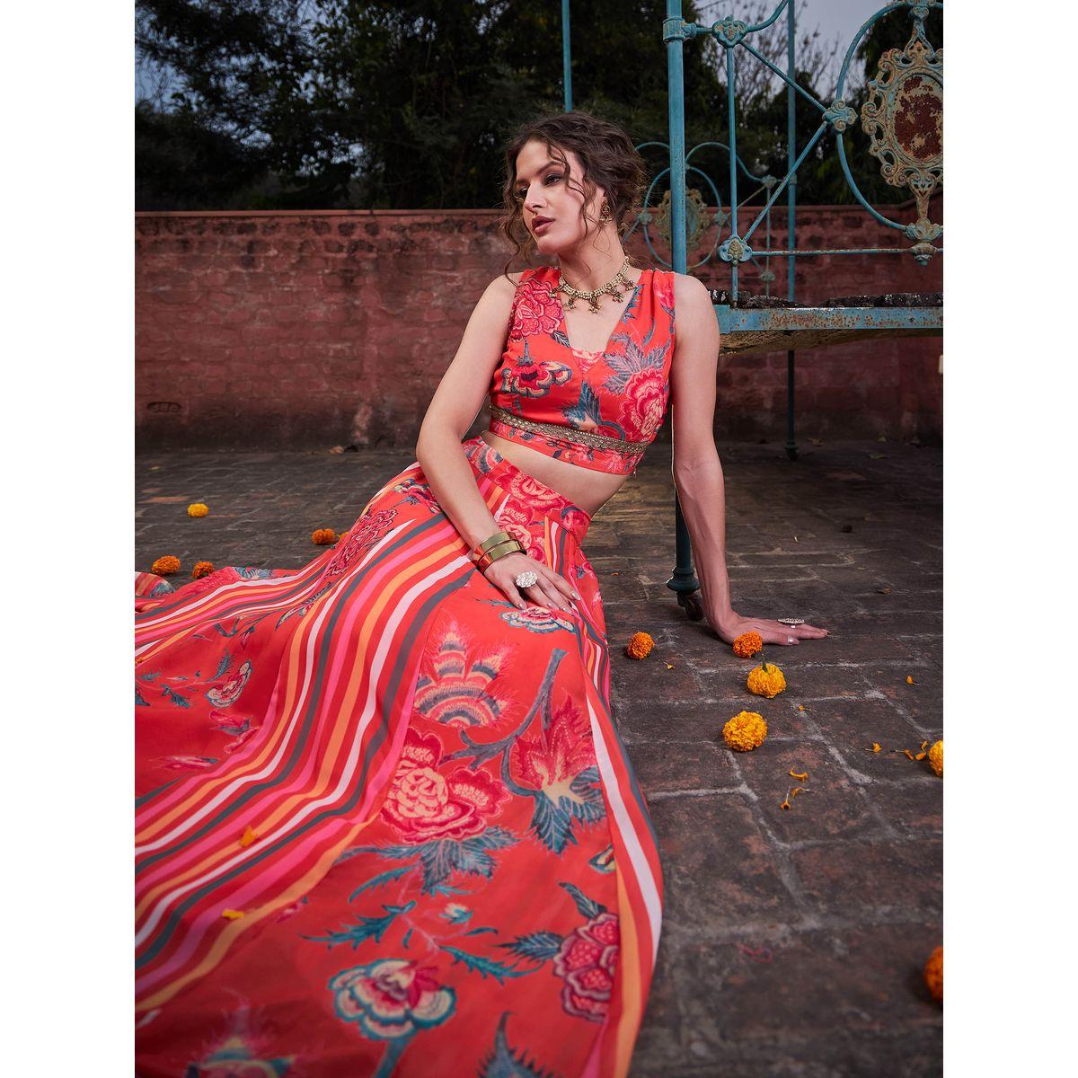 طقم من بلوزة بطبعة زهور مع تنورة أناركلي-women-clothing-ethnicwear-salwarsuits-image-2