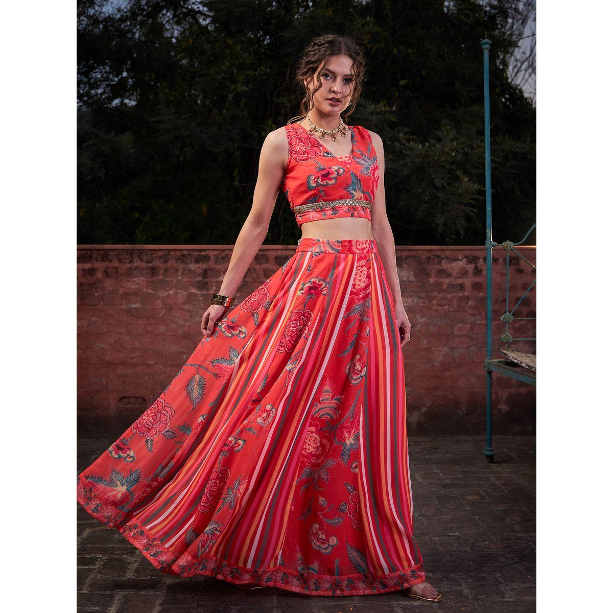 طقم من بلوزة بطبعة زهور مع تنورة أناركلي-women-clothing-ethnicwear-salwarsuits-image-3