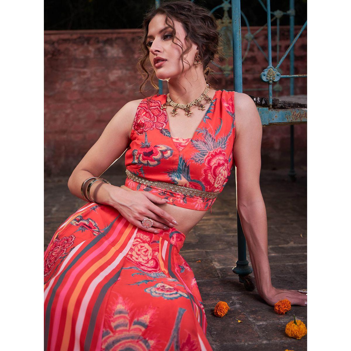 طقم من بلوزة بطبعة زهور مع تنورة أناركلي-women-clothing-ethnicwear-salwarsuits-image-4