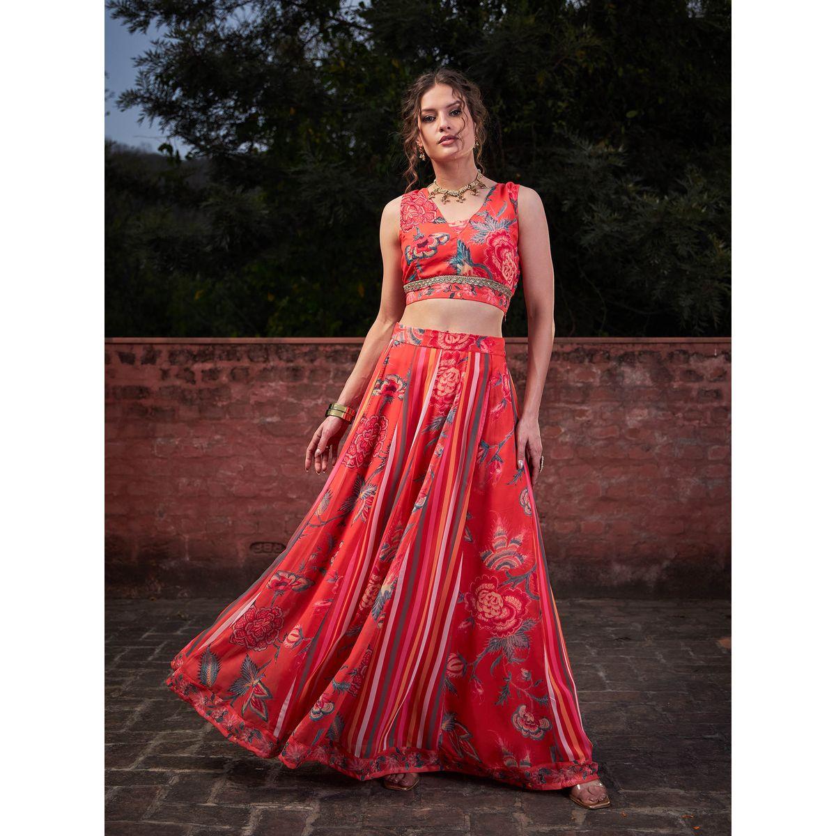 طقم من بلوزة بطبعة زهور مع تنورة أناركلي-women-clothing-ethnicwear-salwarsuits-image-7