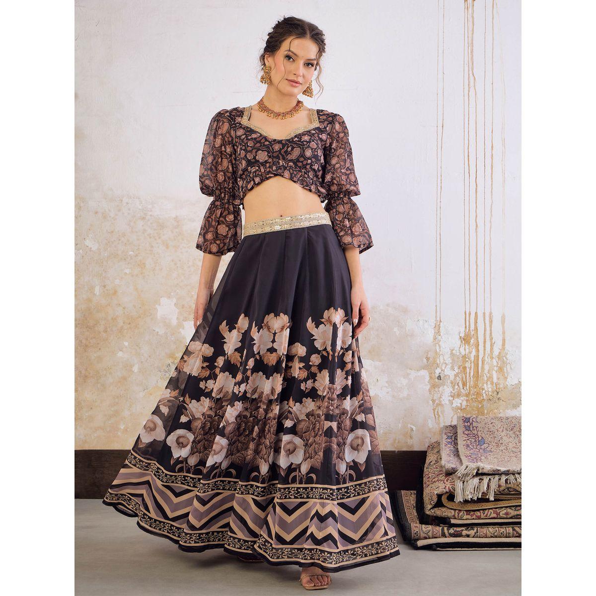 طقم من بلوزة بطبعة زهور مع تنورة أناركلي-women-clothing-ethnicwear-salwarsuits-image-1