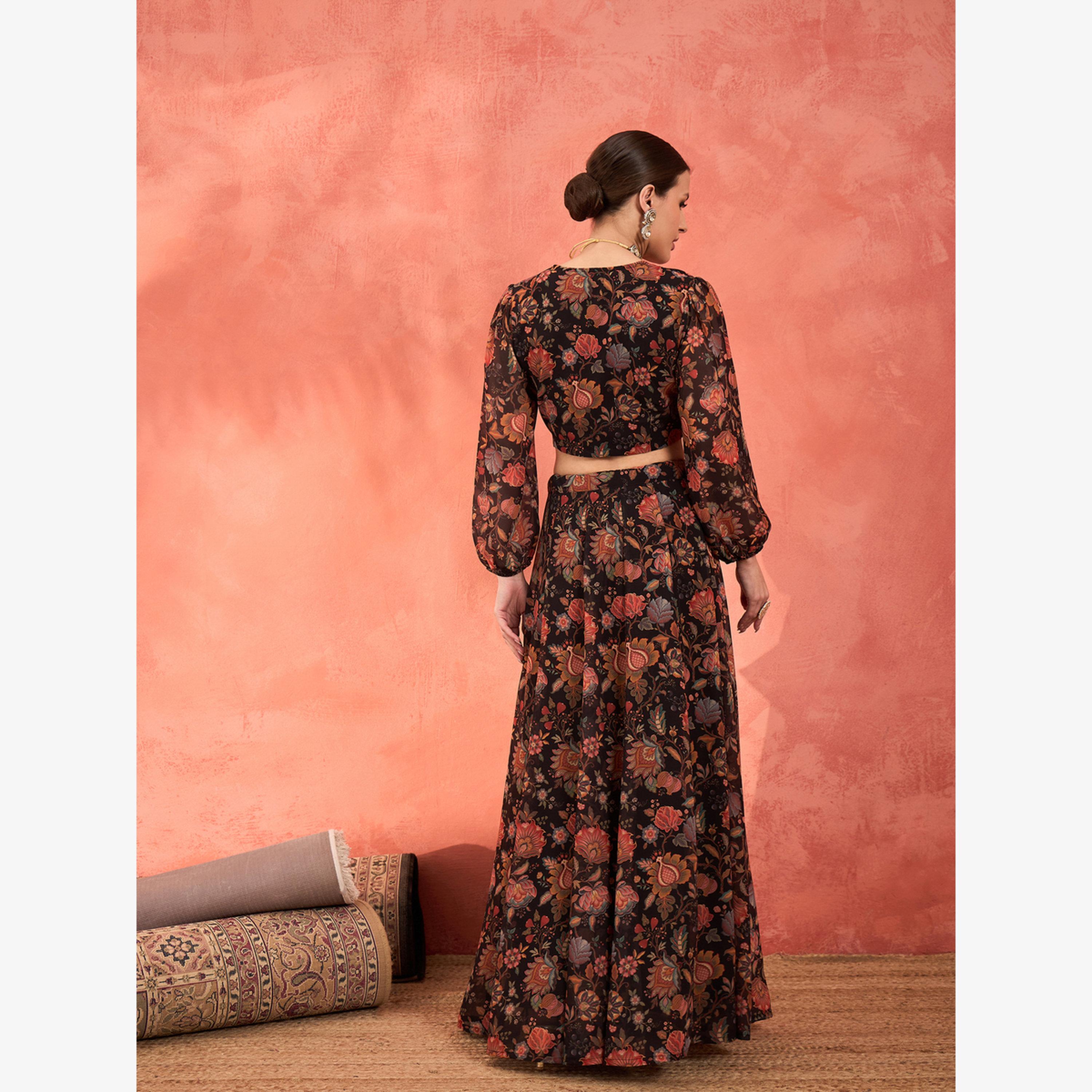 Shae by SASSAFRAS Women Black Floral Crop Top with Anarkali Skirt Set-women-clothing-coordsets-image-6