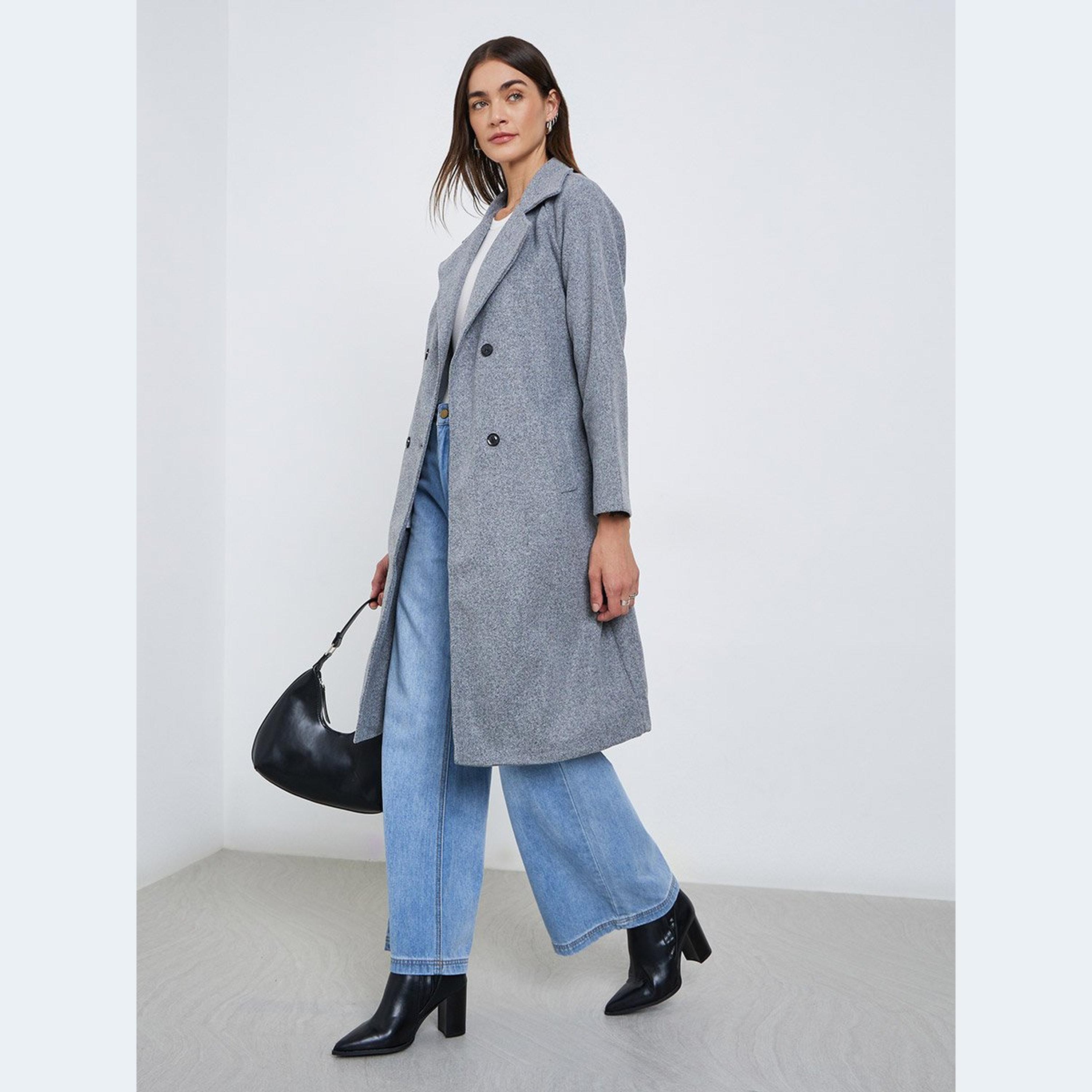 Styli Grey Regular Fit Knee-Length Coat-women-winterwear-coatsandjackets-coats-image-1