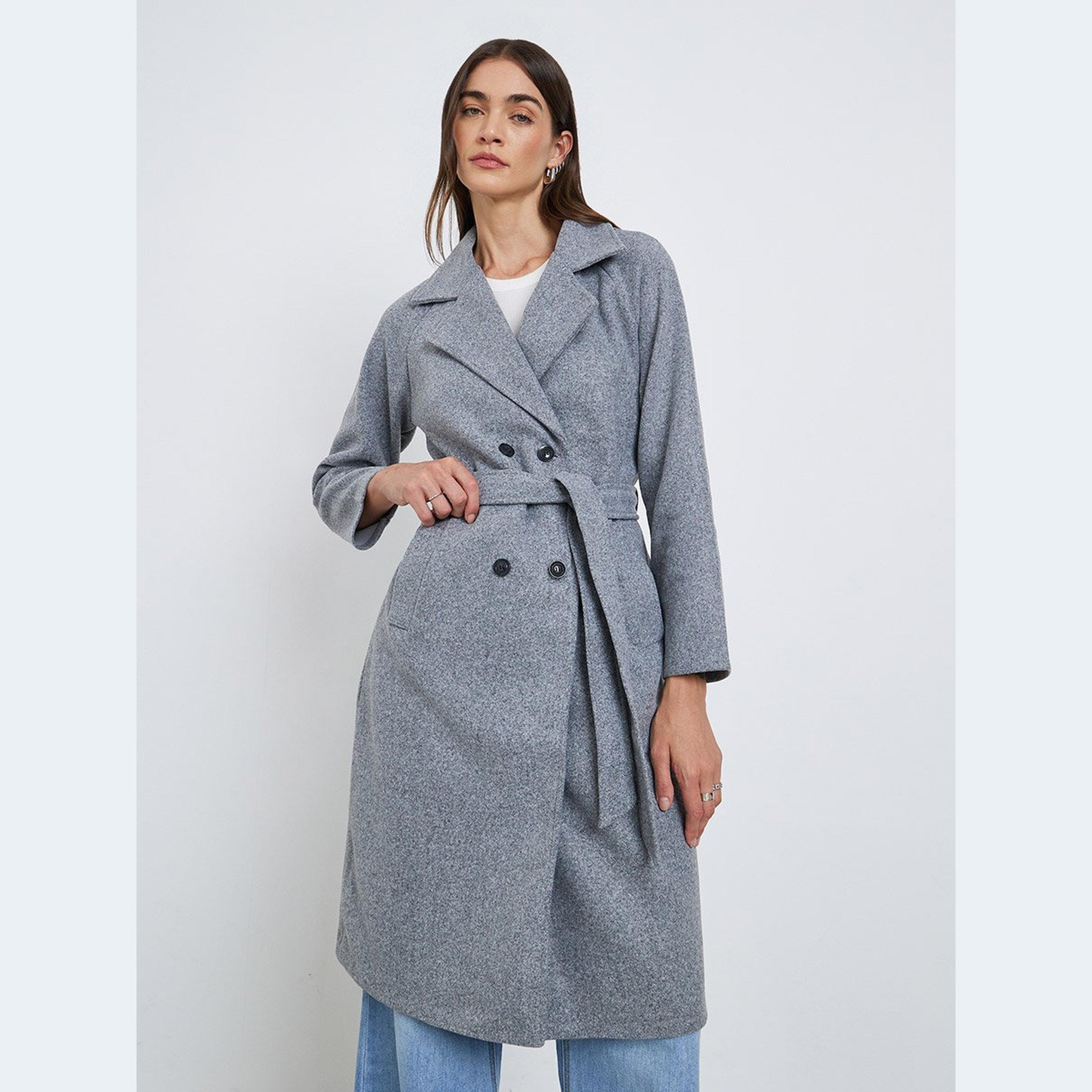 Styli Grey Regular Fit Knee-Length Coat-women-winterwear-coatsandjackets-coats-image-2