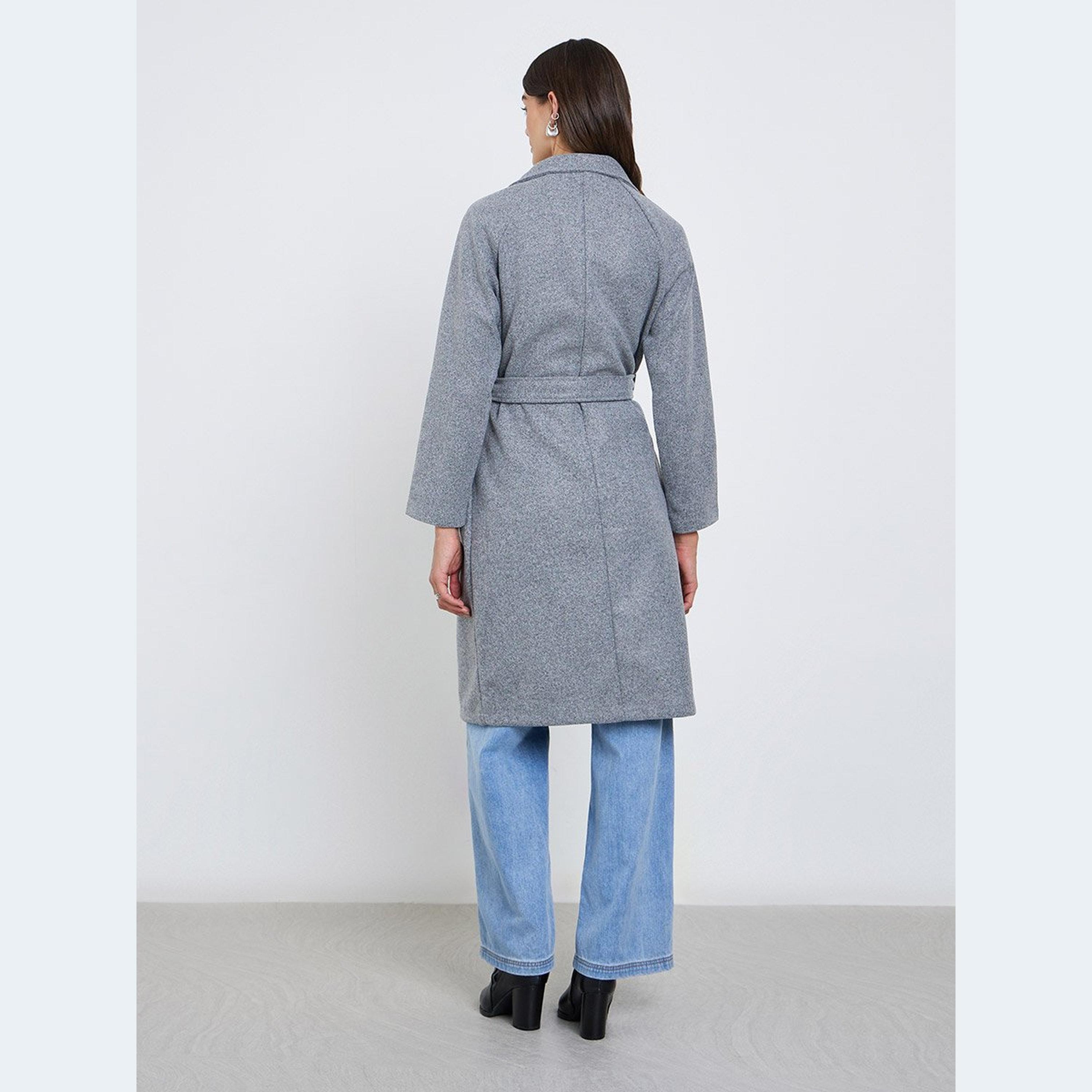 Styli Grey Regular Fit Knee-Length Coat-women-winterwear-coatsandjackets-coats-image-5