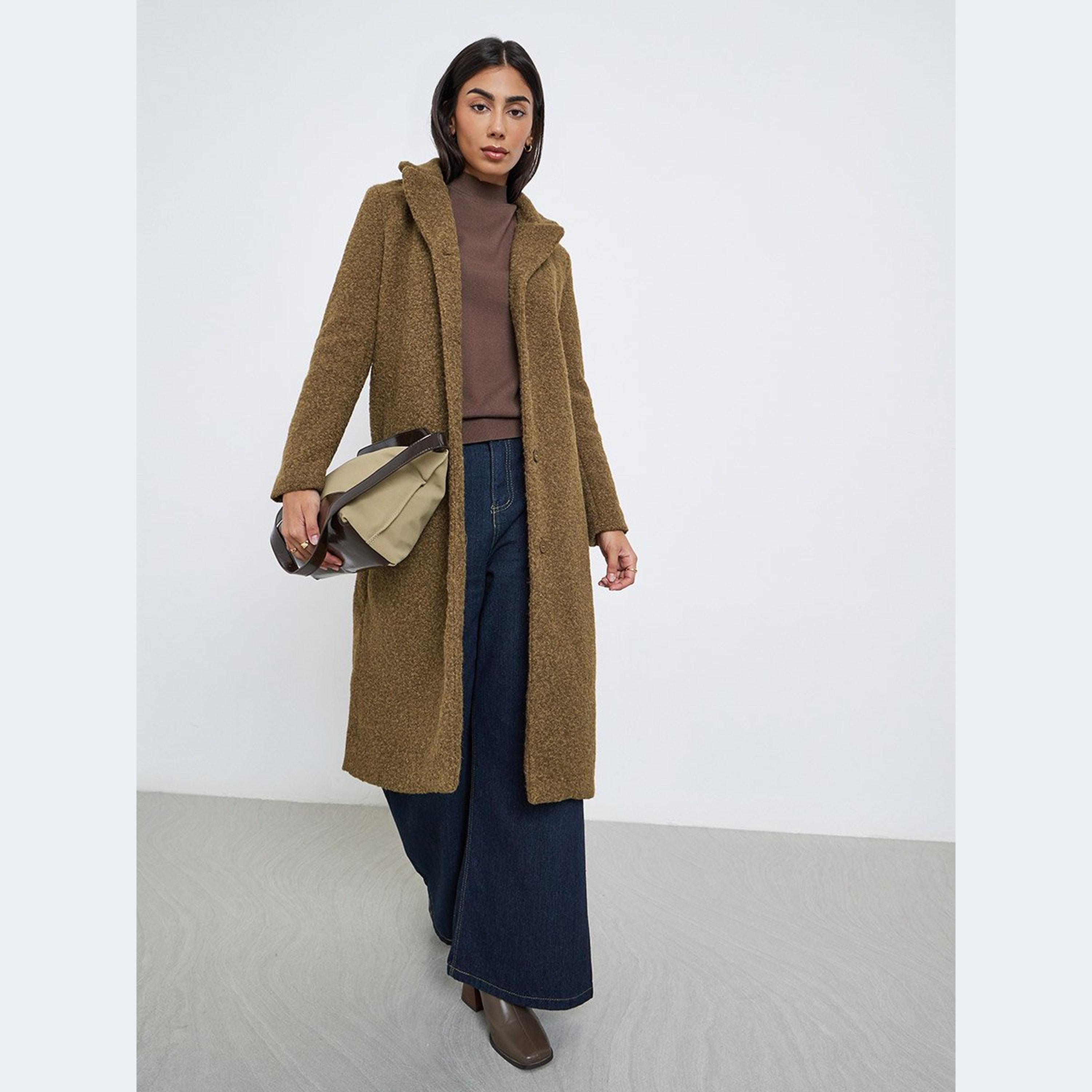 ستايلي - معطف بني قصة عادية يشبه الصوف-women-clothing-coatsandjackets-coats-image-1