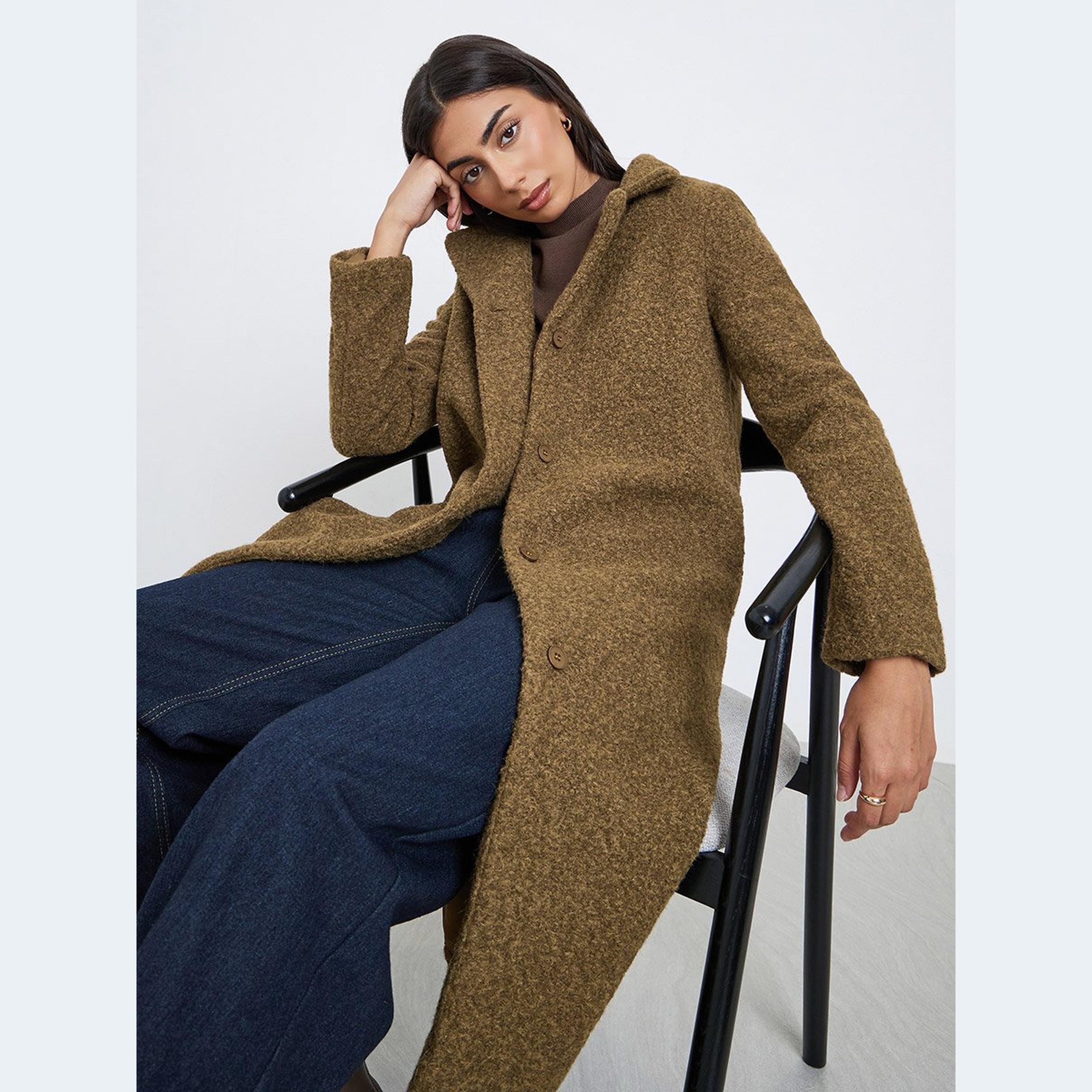 Styli Brown Regular Fit Wool Like Coat-women-clothing-coatsandjackets-coats-image-2