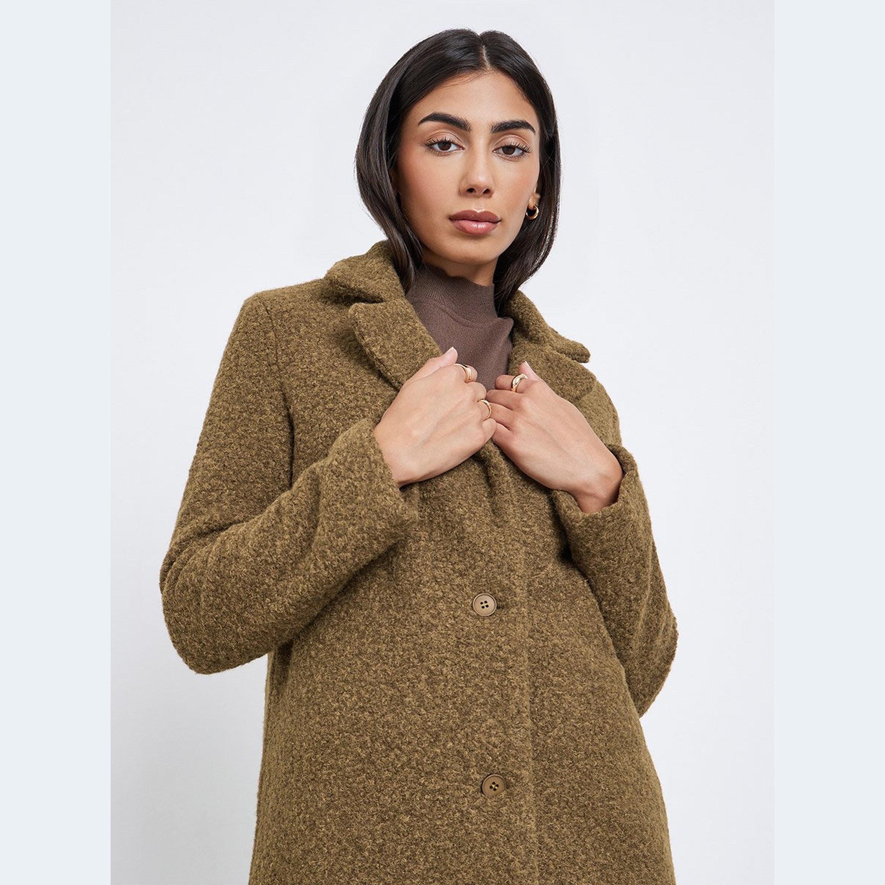 Styli Brown Regular Fit Wool Like Coat-women-clothing-coatsandjackets-coats-image-3