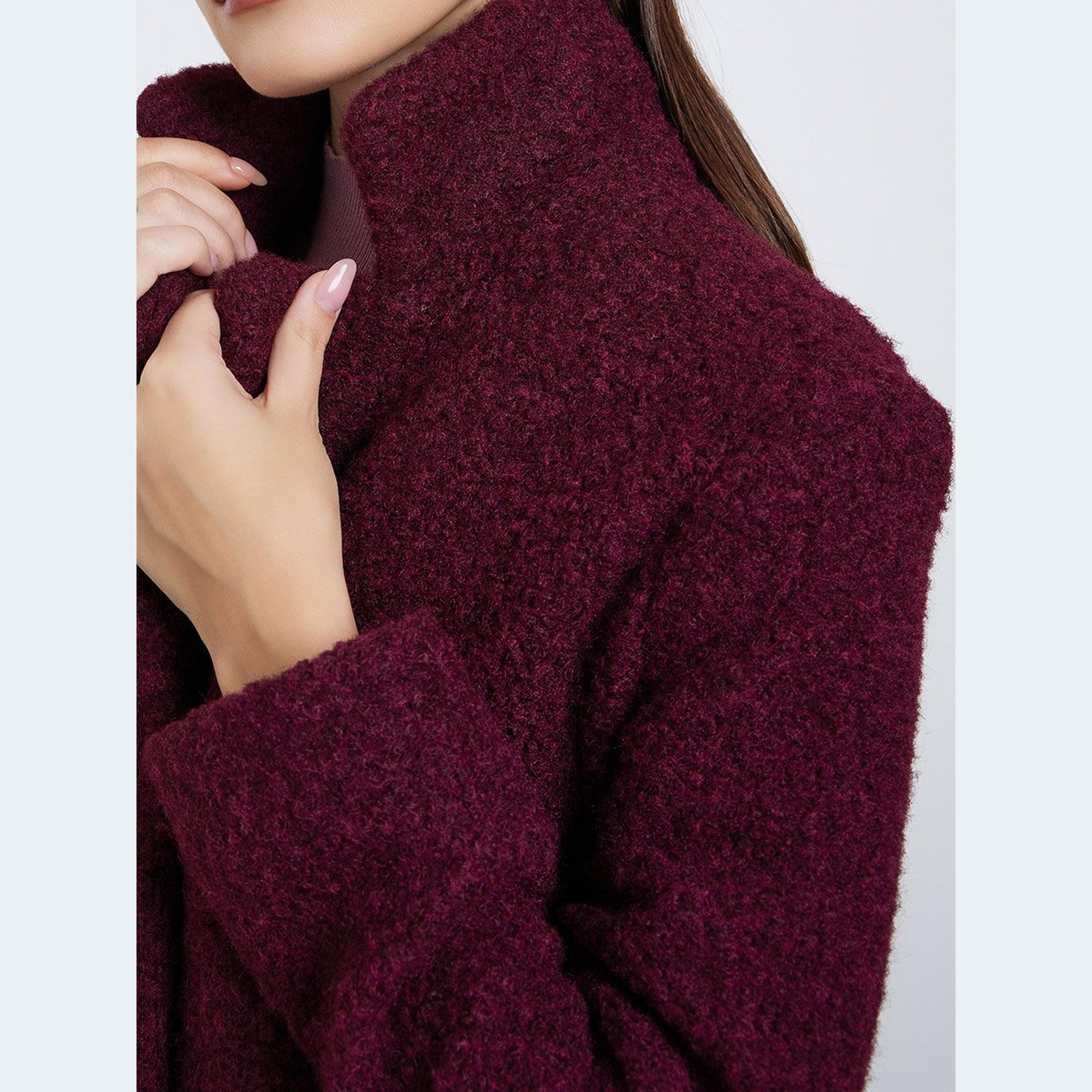 ستايلي - معطف صوف متوسط ​​الطول بأزرار لون عنابي-women-clothing-coatsandjackets-coats-image-3