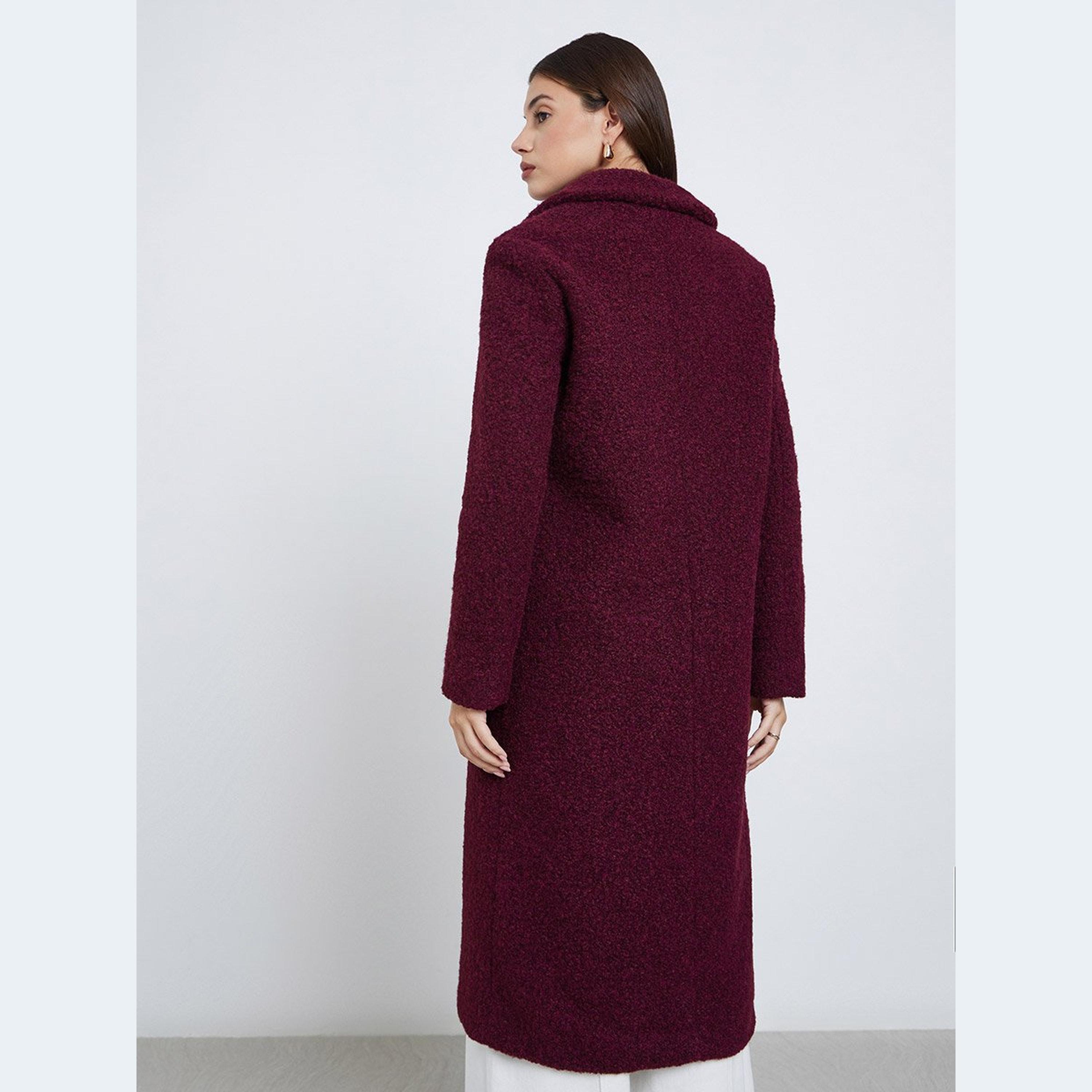 ستايلي - معطف صوف متوسط ​​الطول بأزرار لون عنابي-women-clothing-coatsandjackets-coats-image-4