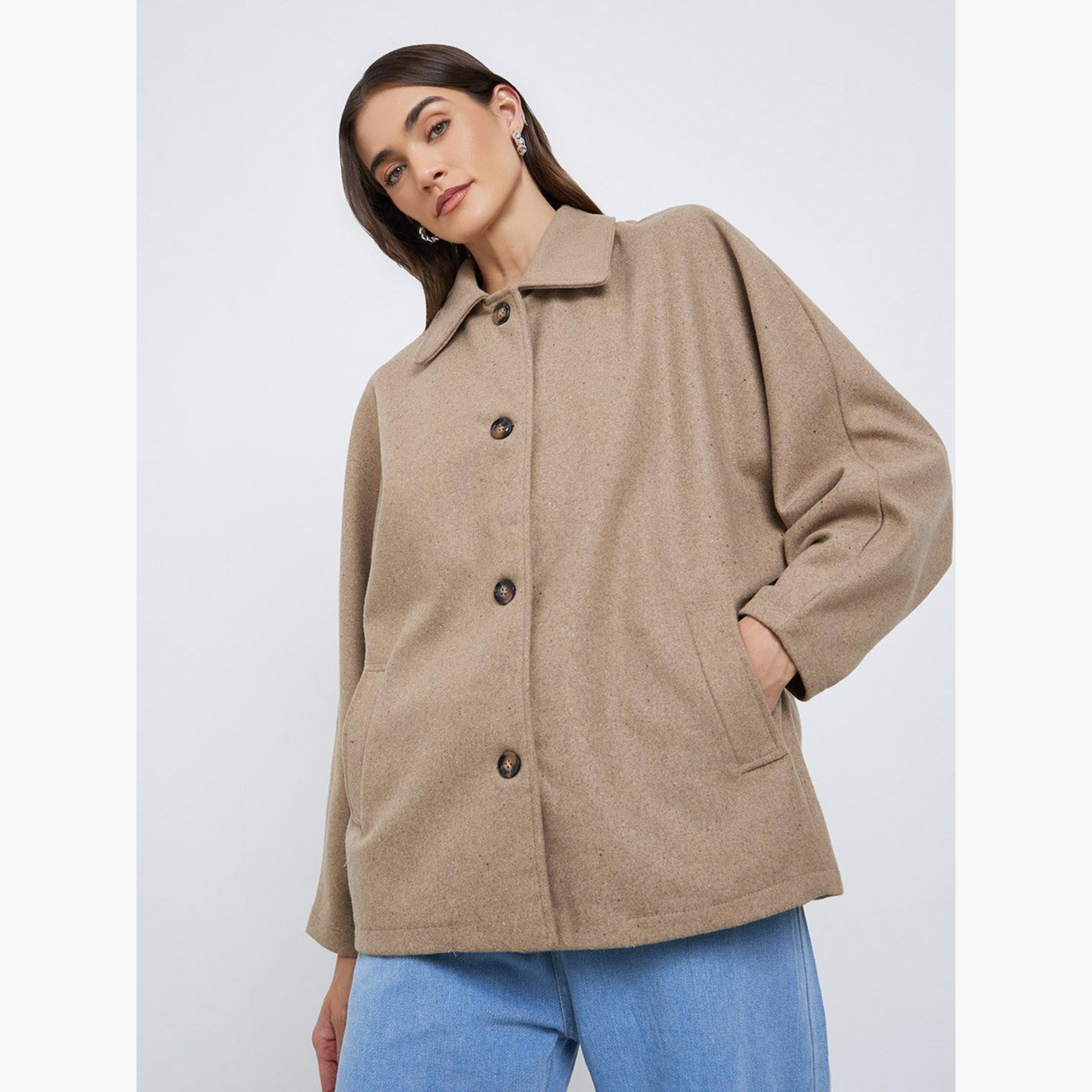 Styli Brown Longline Oversized Button Coat-women-winterwear-coatsandjackets-jackets-image-3