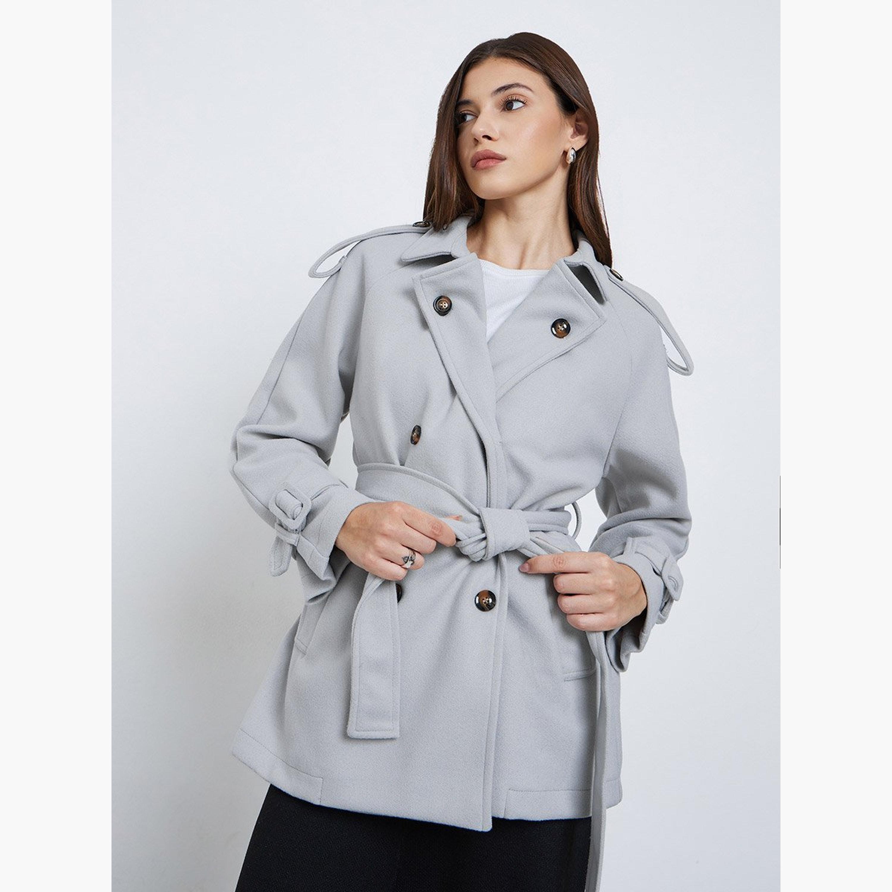 Styli Grey Oversized Wool Like Belted Jacket-women-winterwear-coatsandjackets-jackets-image-3