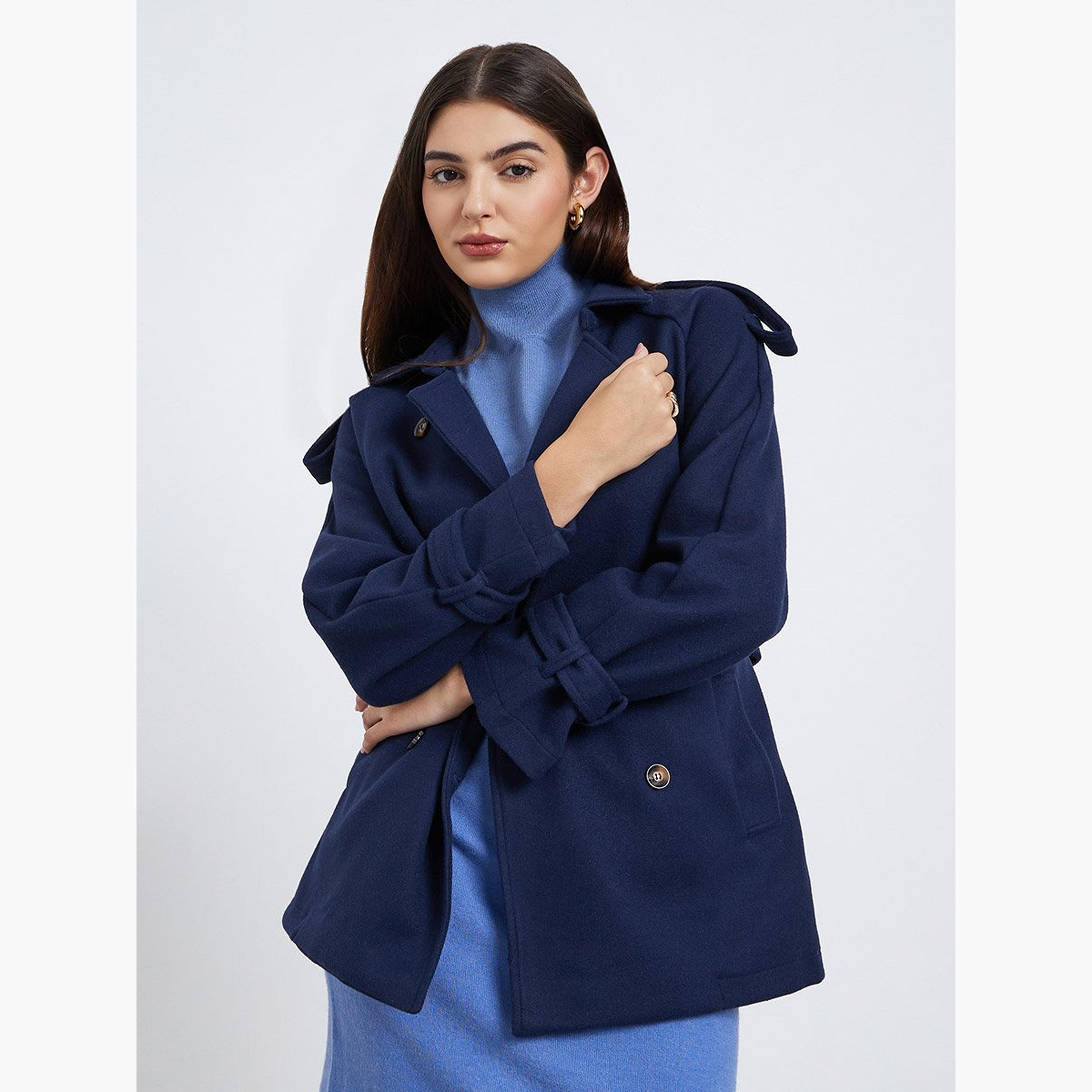 ستايلي - سترة مقاس كبير من الصوف لون أزرق البحري مع حزام-women-winterwear-coatsandjackets-jackets-image-1