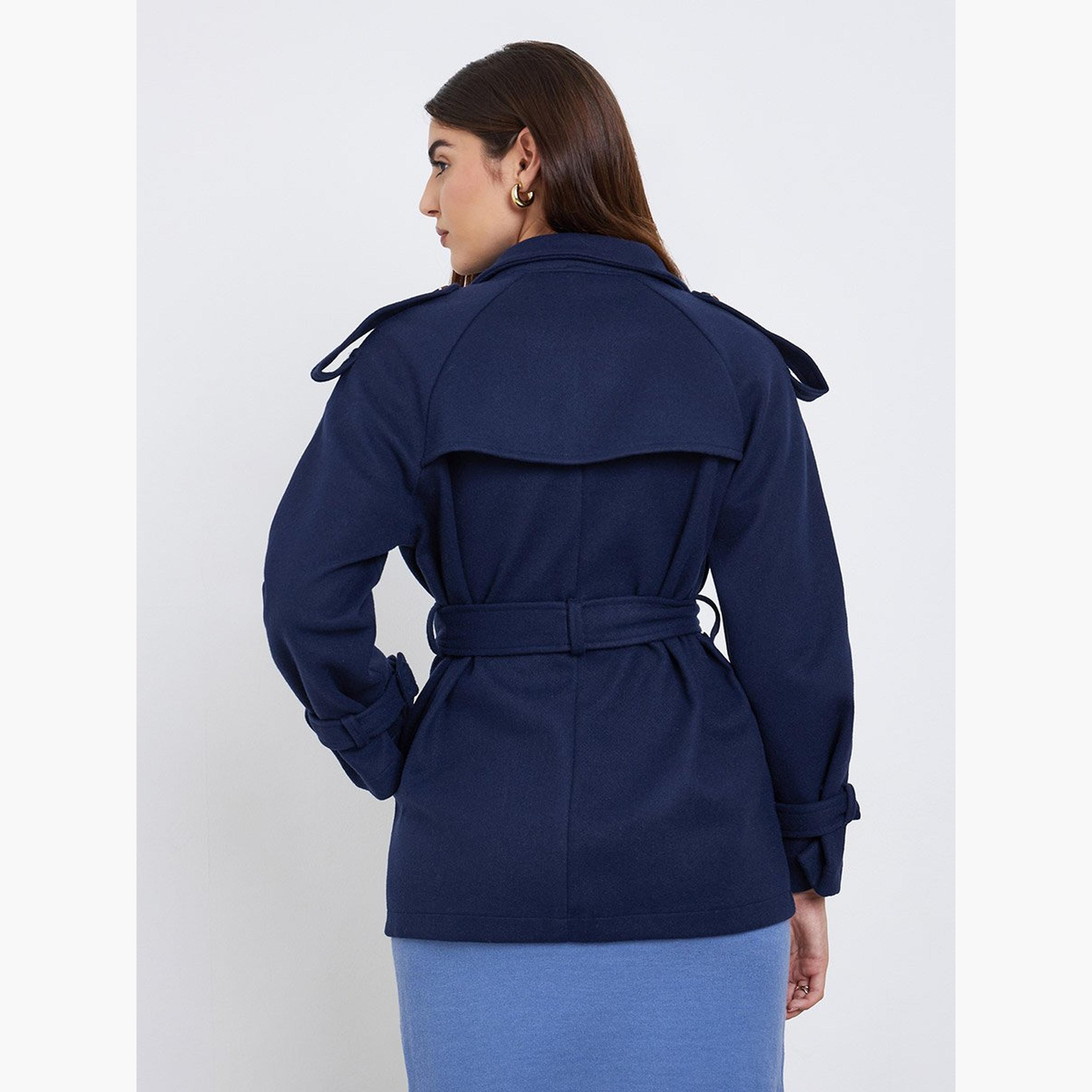 ستايلي - سترة مقاس كبير من الصوف لون أزرق البحري مع حزام-women-winterwear-coatsandjackets-jackets-image-5