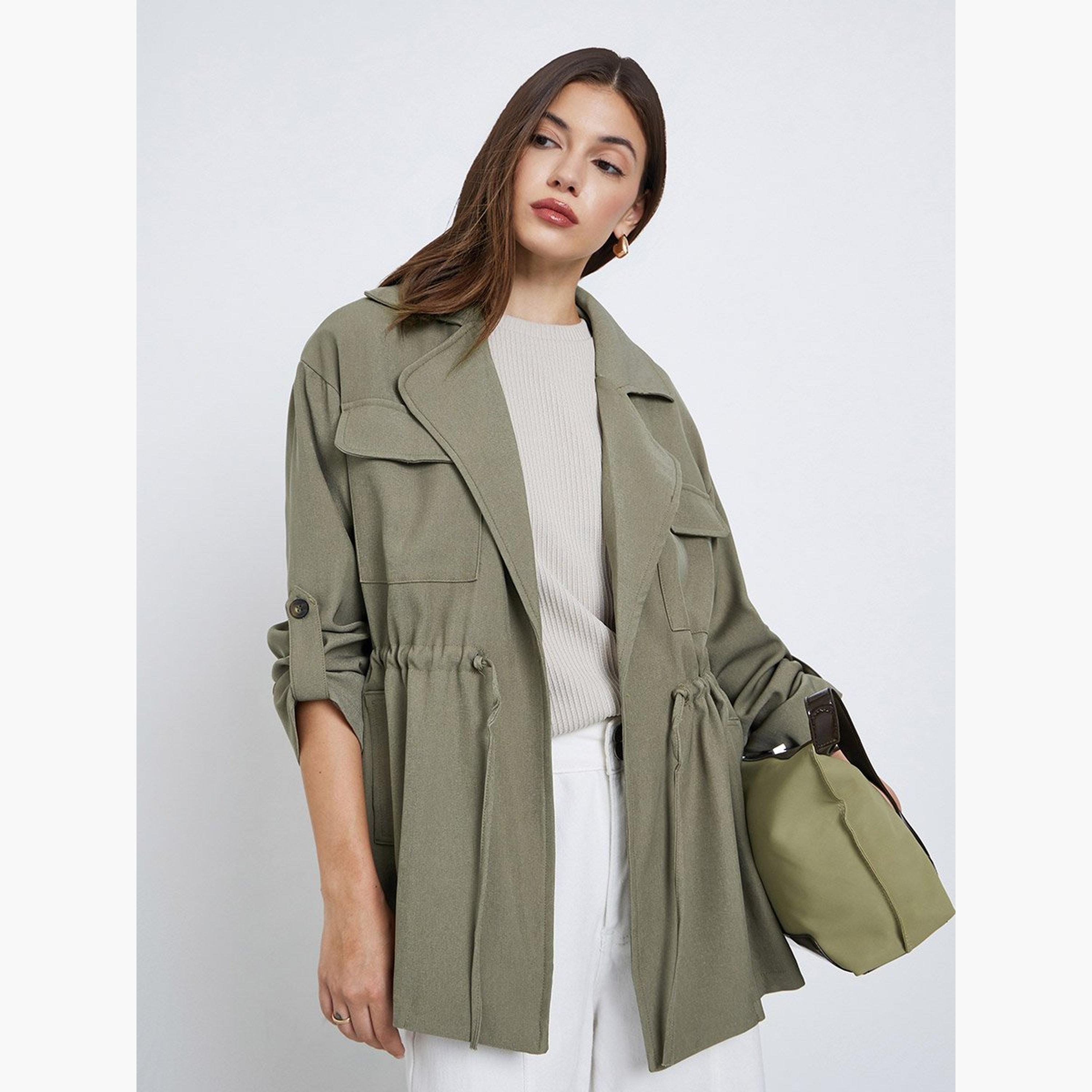 Styli Khaki Longline Utility Jacket-women-winterwear-coatsandjackets-jackets-image-1