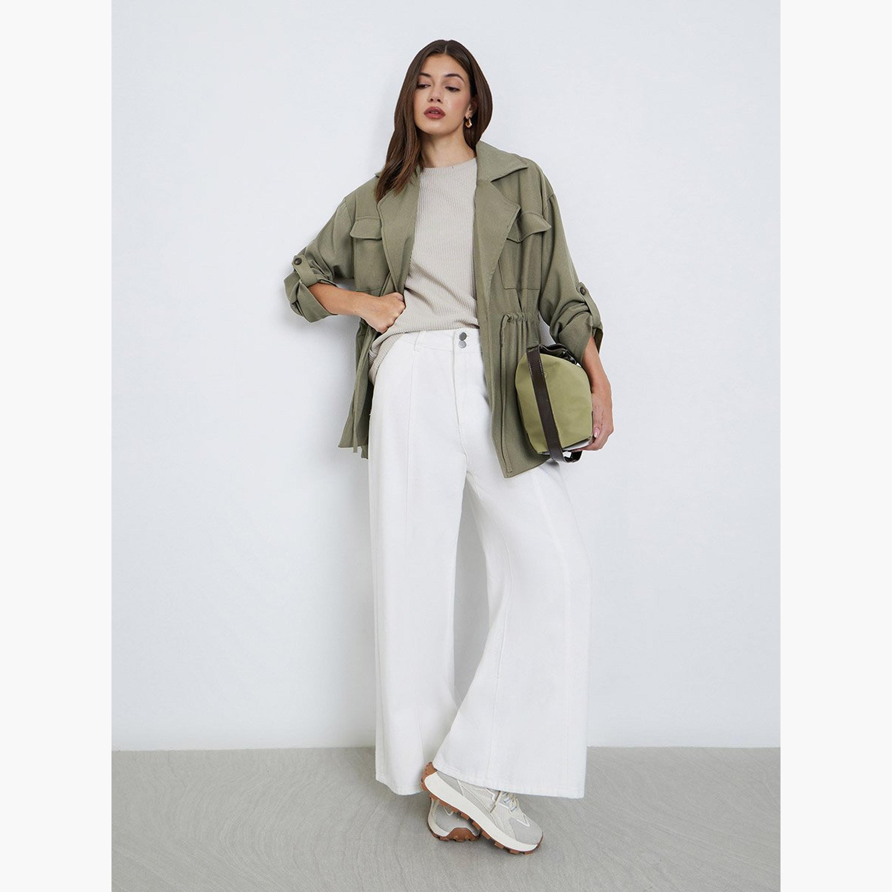 Styli Khaki Longline Utility Jacket-women-winterwear-coatsandjackets-jackets-image-2
