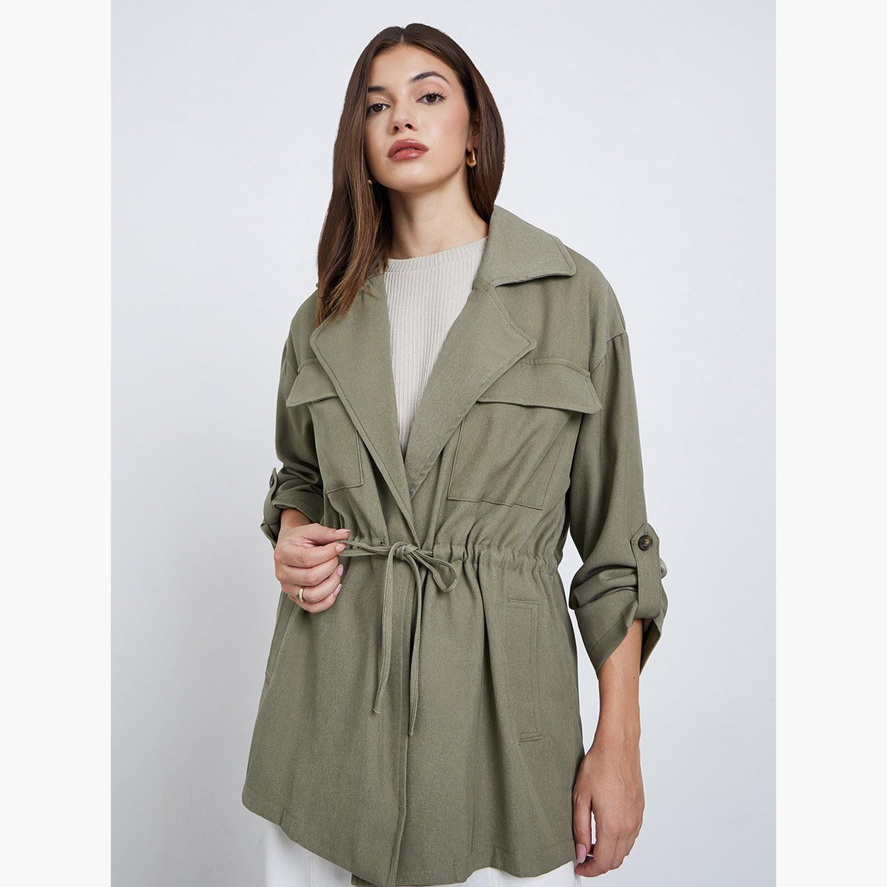 Styli Khaki Longline Utility Jacket-women-winterwear-coatsandjackets-jackets-image-3