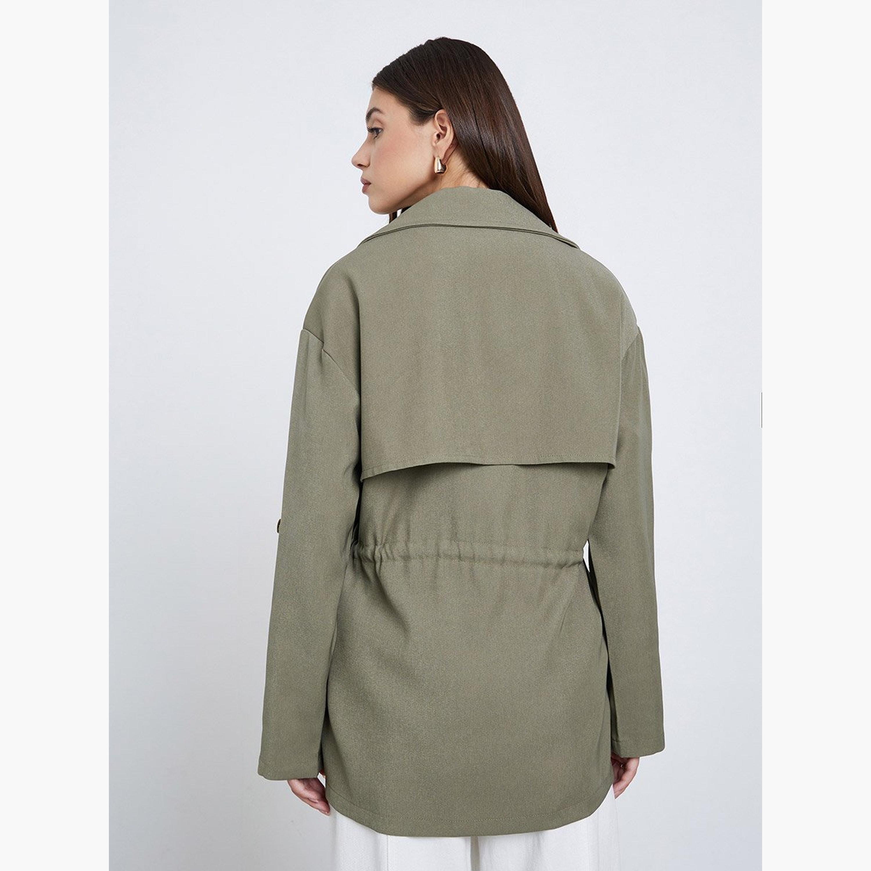 Styli Khaki Longline Utility Jacket-women-winterwear-coatsandjackets-jackets-image-5